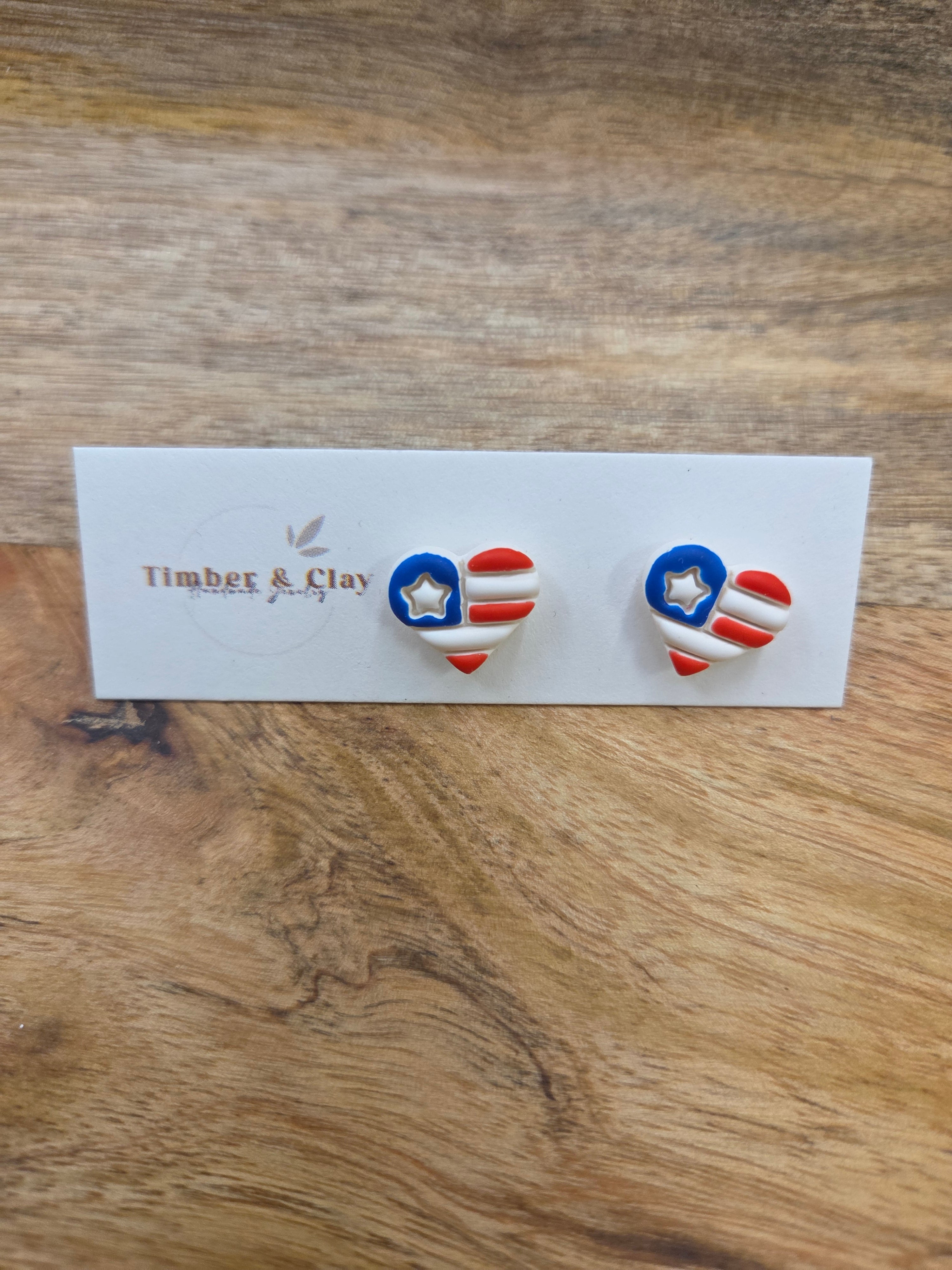 Patriotic Heart Stud Earrings Jewelry - Earrings Timber & Clay