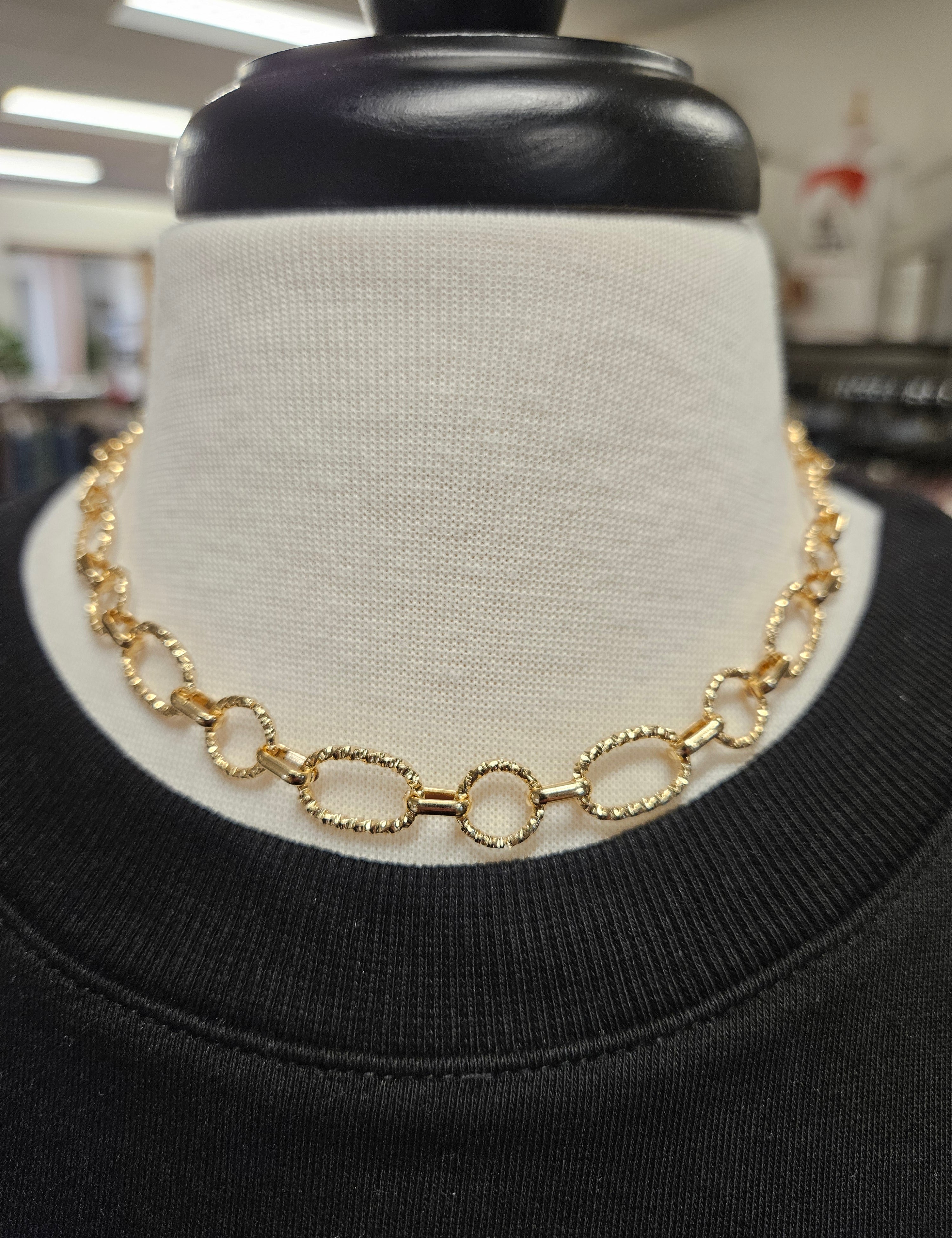 Gold Textured Circle Chain Necklace (water resistant) Jewelry- Necklace WHAT'S HOT