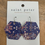 Blue Floral Hexagon Earrings Jewelry - Earrings St. Peter Hardware
