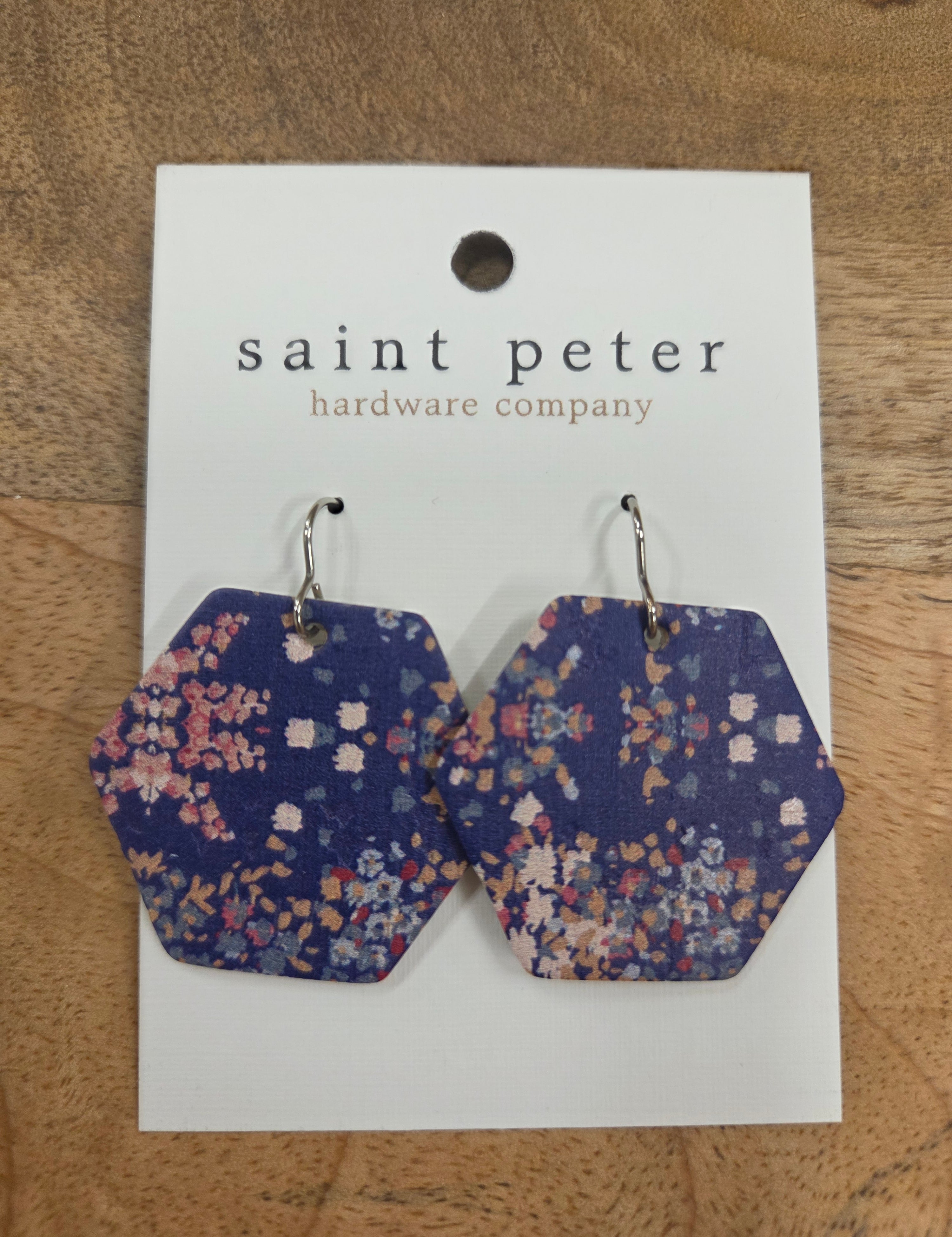 Blue Floral Hexagon Earrings Jewelry - Earrings St. Peter Hardware