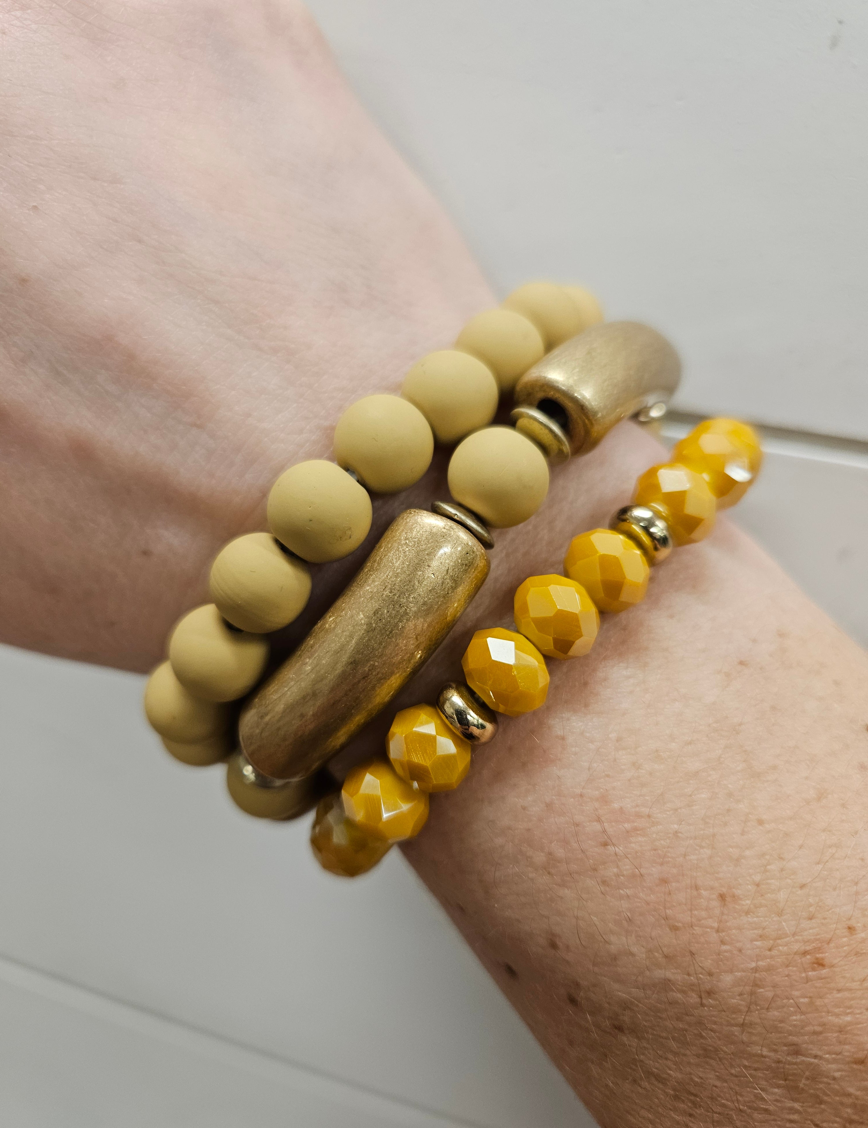 Mustard Clay, Gold & Crystal Bracelets (3) Jewelry- Bracelets WHAT'S HOT
