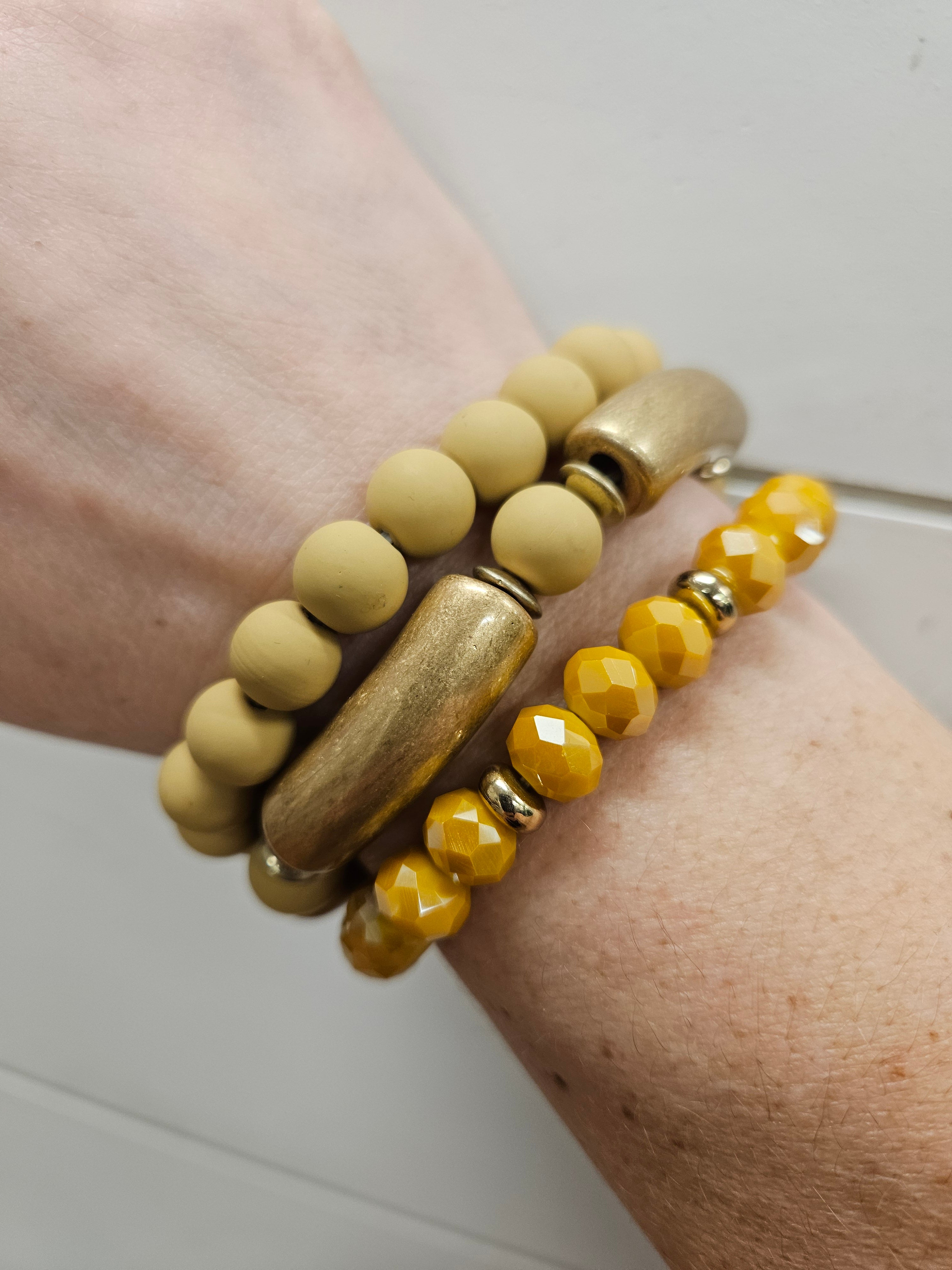 Mustard Clay, Gold & Crystal Bracelets (3) Jewelry- Bracelets WHAT'S HOT