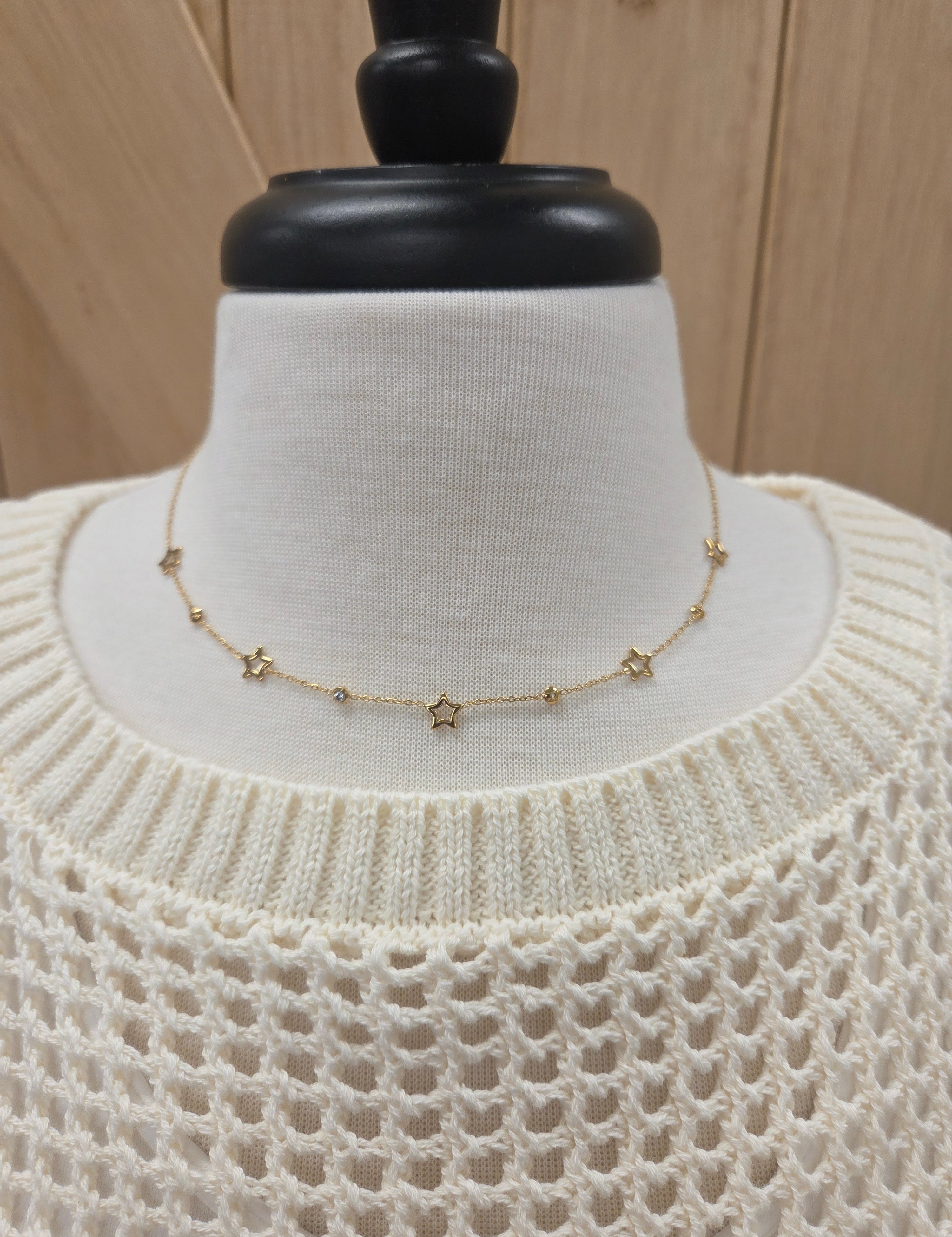 Luxe Gold Stars & Rhinestones Necklace Jewelry- Necklace PANACHE