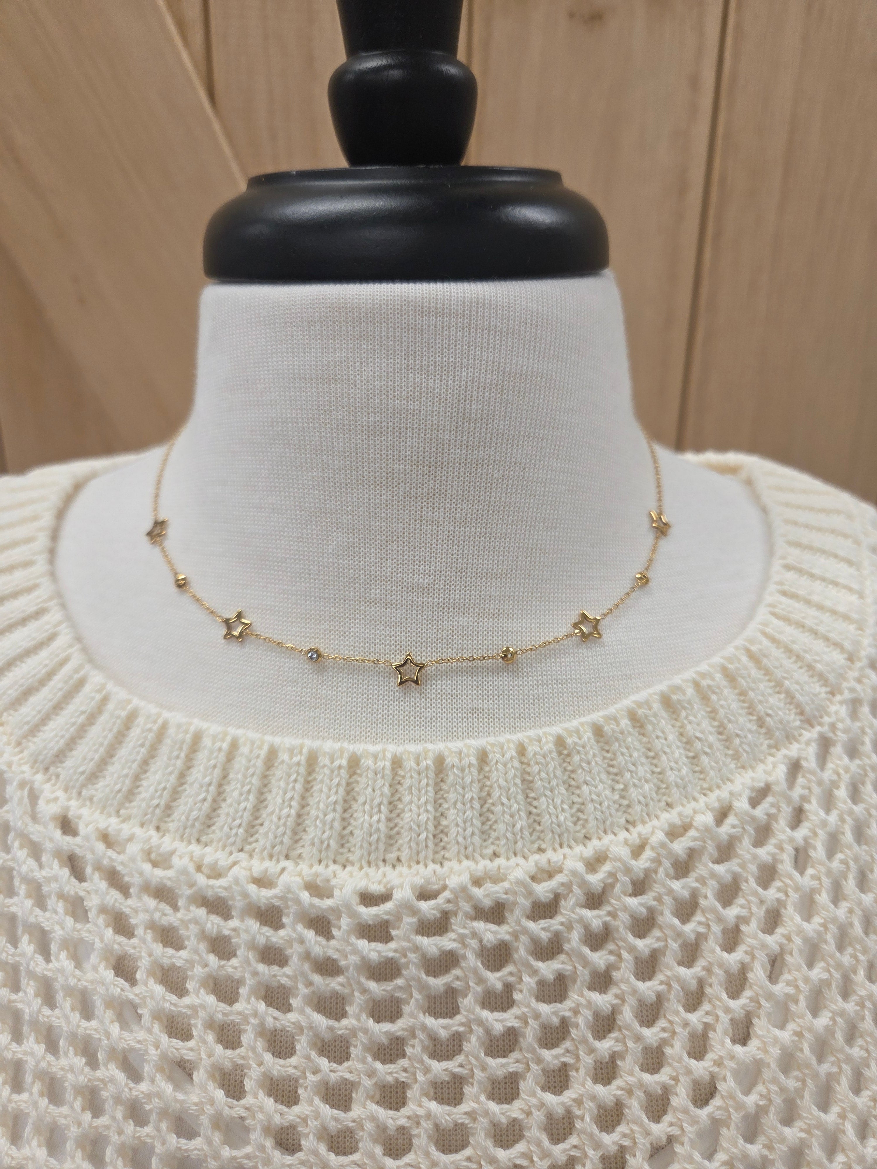 Luxe Gold Stars & Rhinestones Necklace Jewelry- Necklace PANACHE