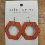 Salmon Red Hexagon Earrings Jewelry - Earrings St. Peter Hardware
