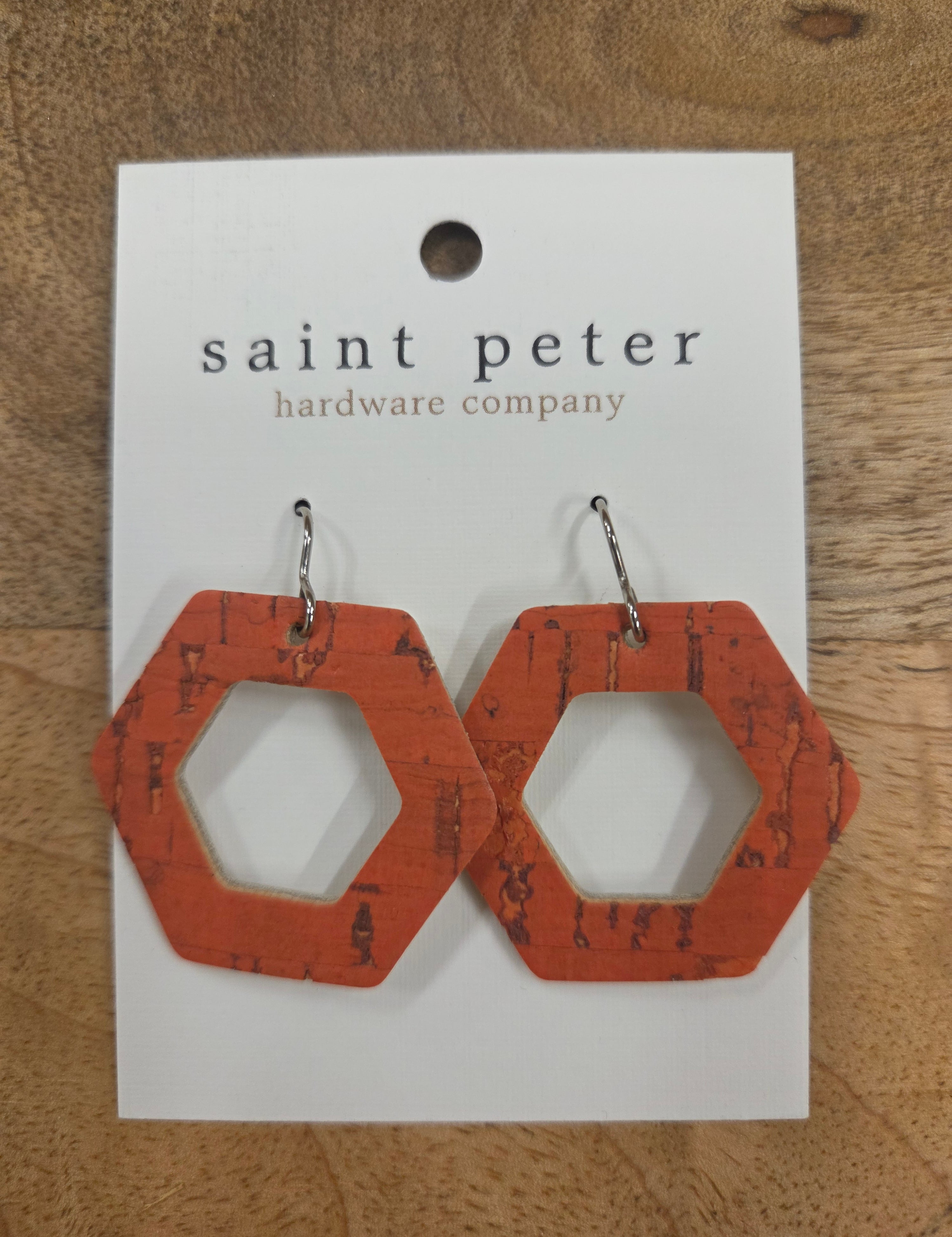 Salmon Red Hexagon Earrings Jewelry - Earrings St. Peter Hardware