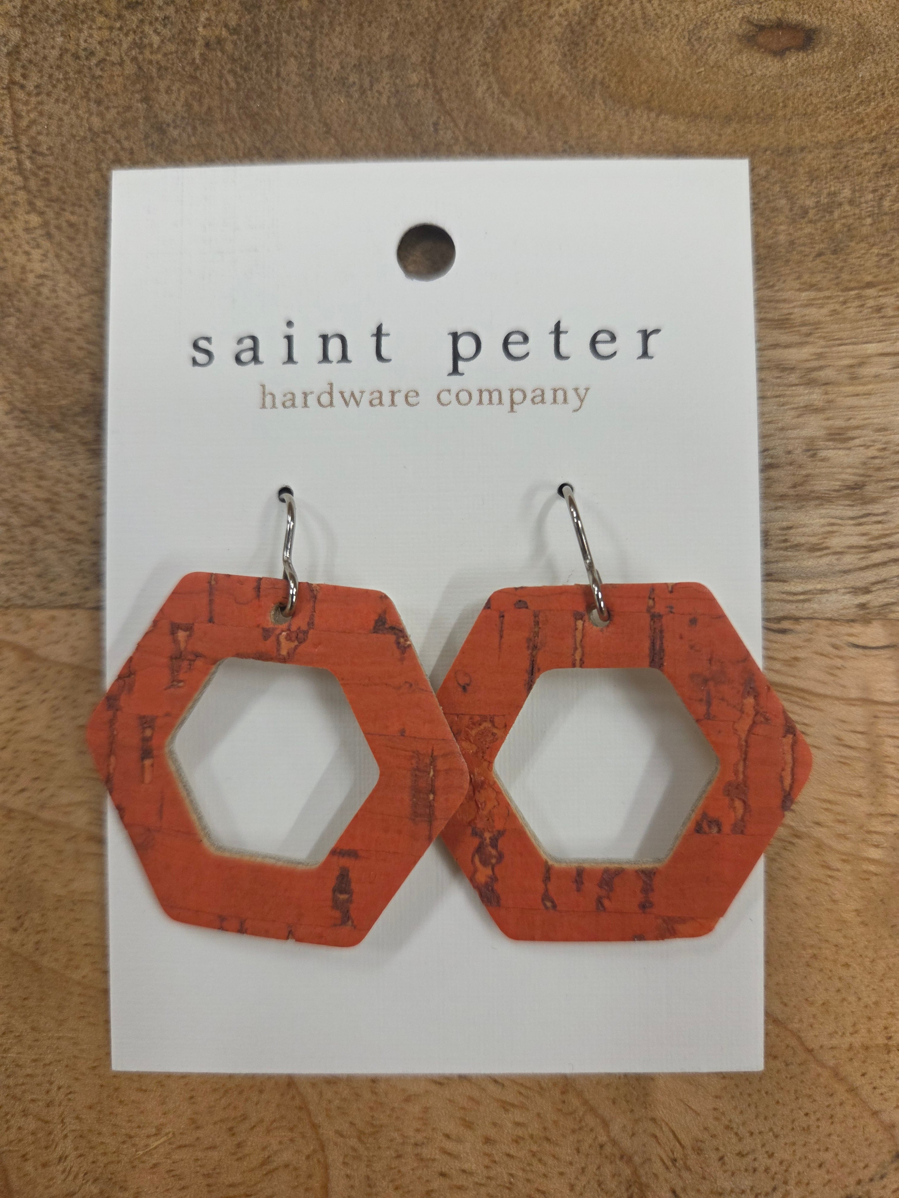 Salmon Red Hexagon Earrings Jewelry - Earrings St. Peter Hardware