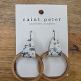Wood Circle Floral Leather Earrings