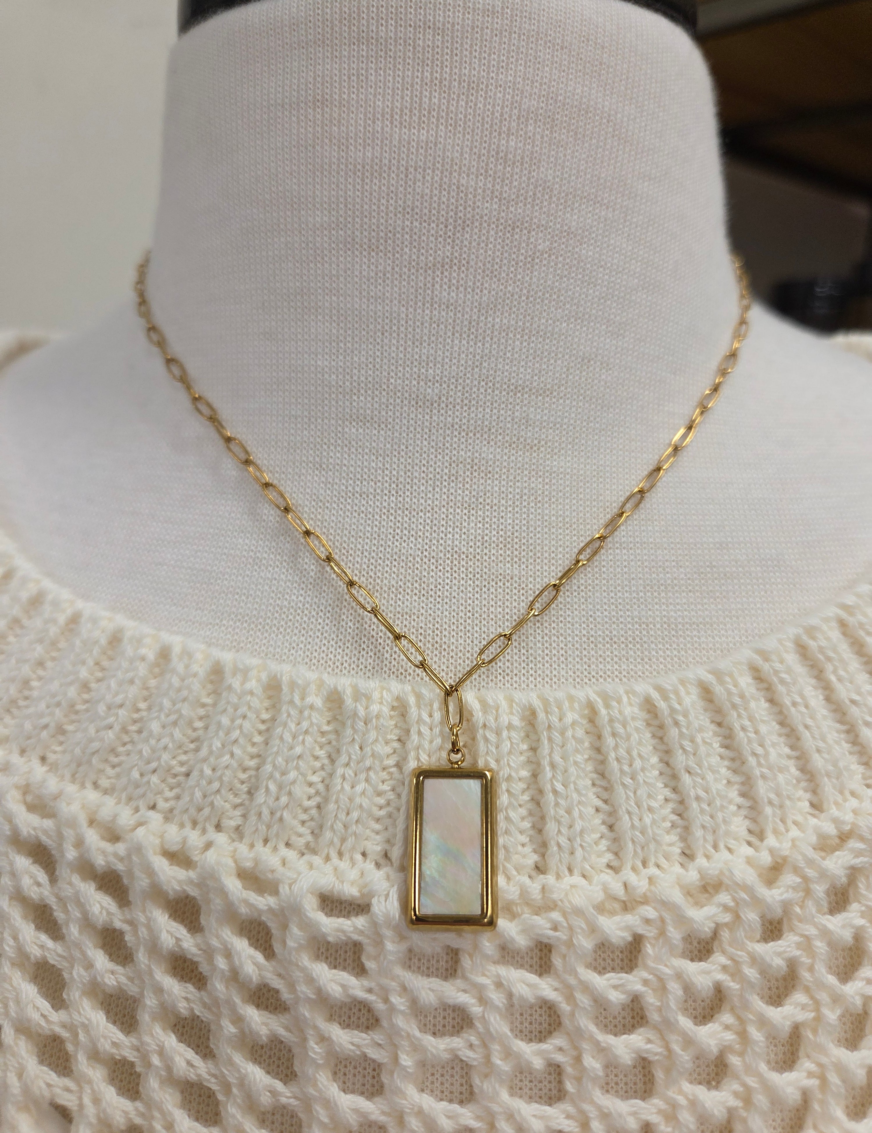 Luxe Gold Paperclip Chain Necklace w/ Rectangle Jewelry- Necklace PANACHE