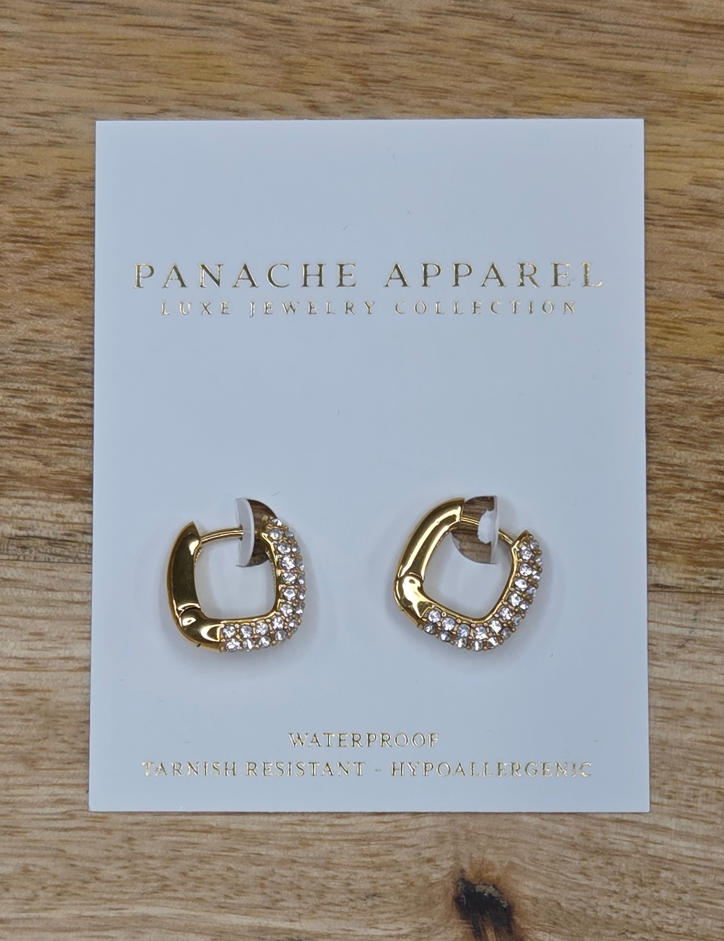 Luxe Gold & Rhinestone Rectangle Earrings Jewelry - Earrings PANACHE