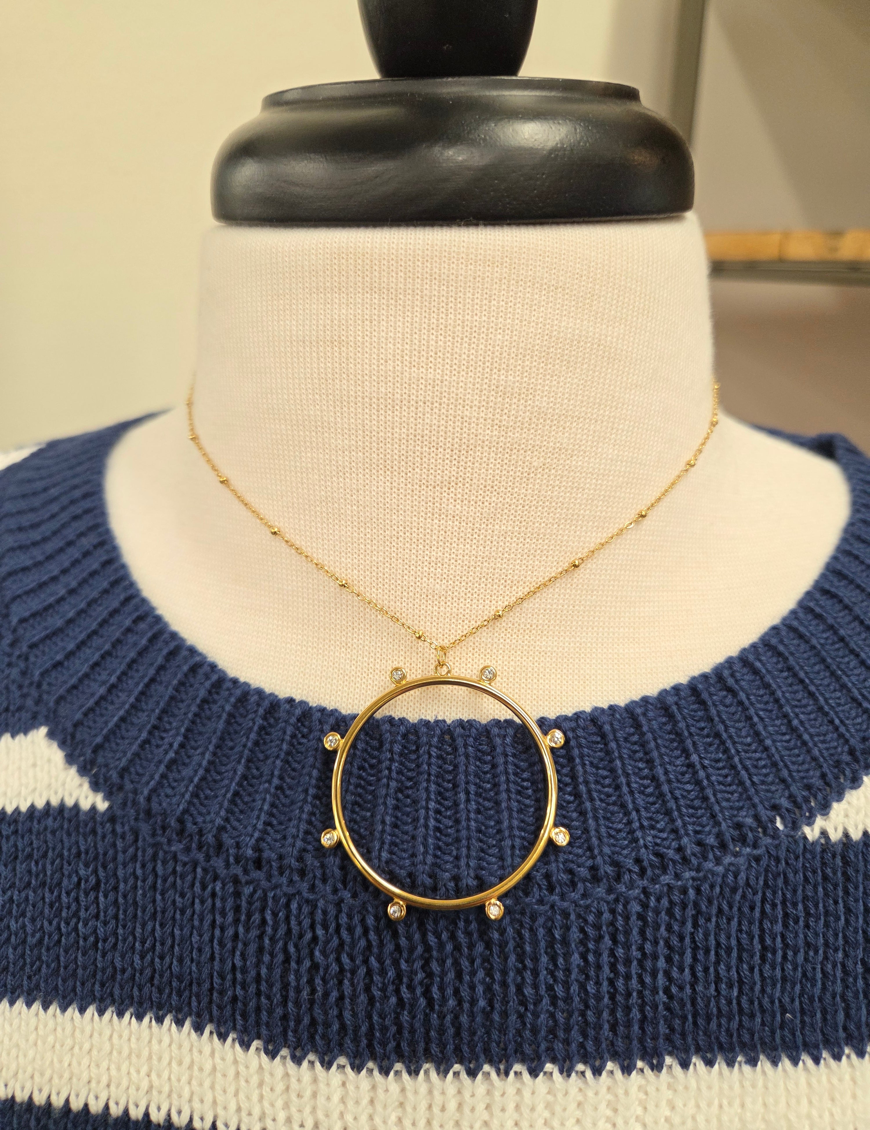 Circle Rhinestone Necklace Jewelry- Necklace PANACHE