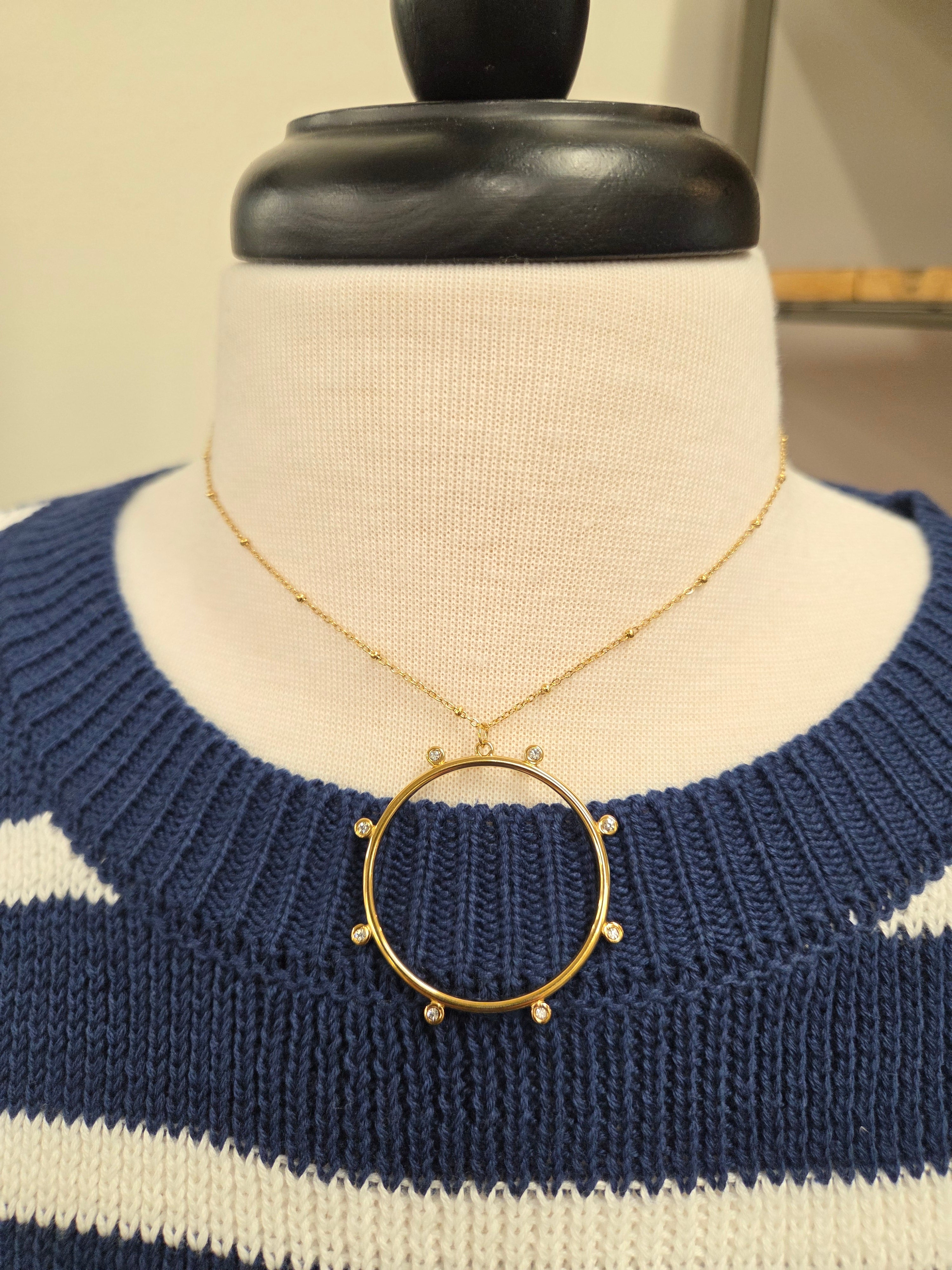Circle Rhinestone Necklace Jewelry- Necklace PANACHE