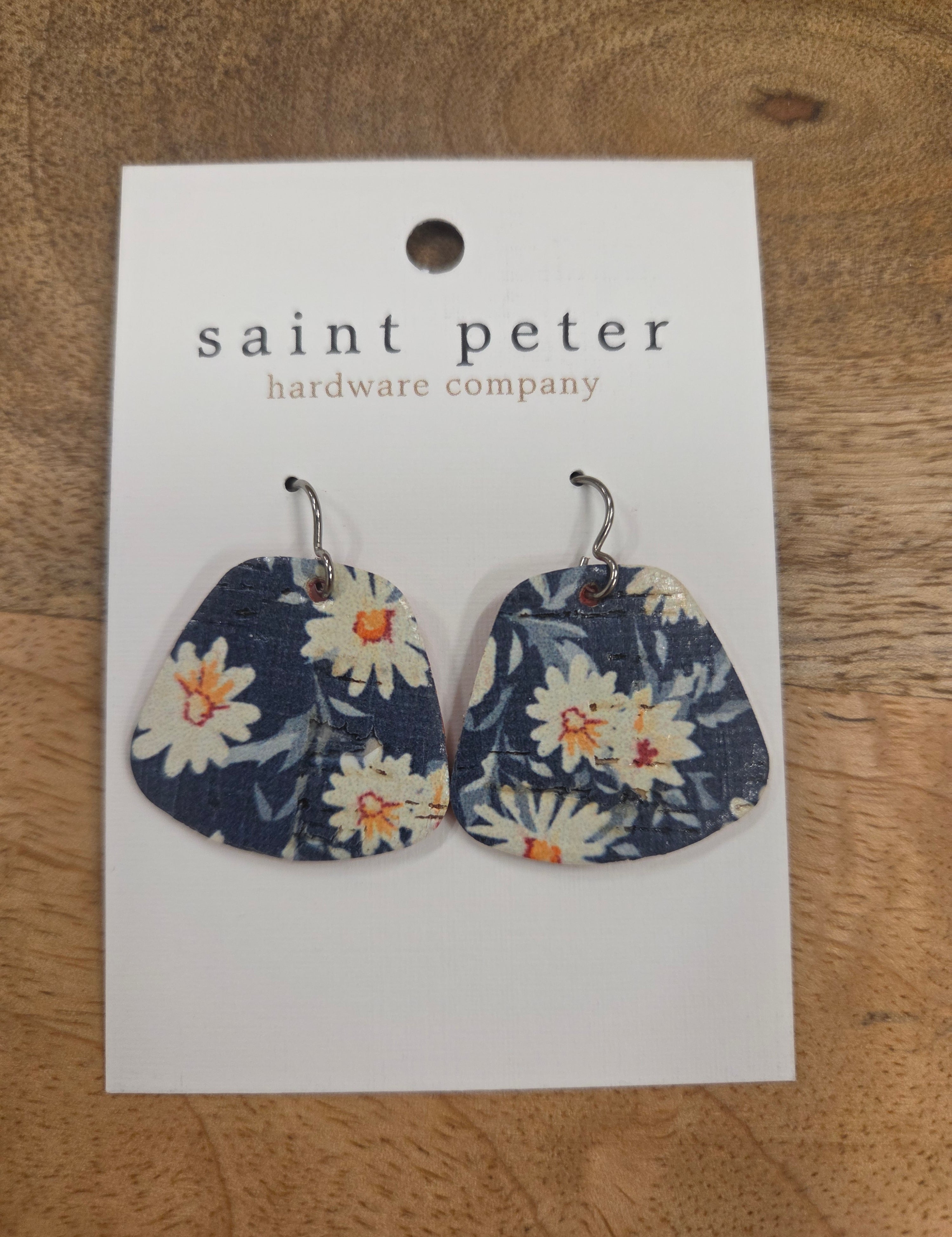 Navy Blue Floral Rounded Earrings Jewelry - Earrings St. Peter Hardware