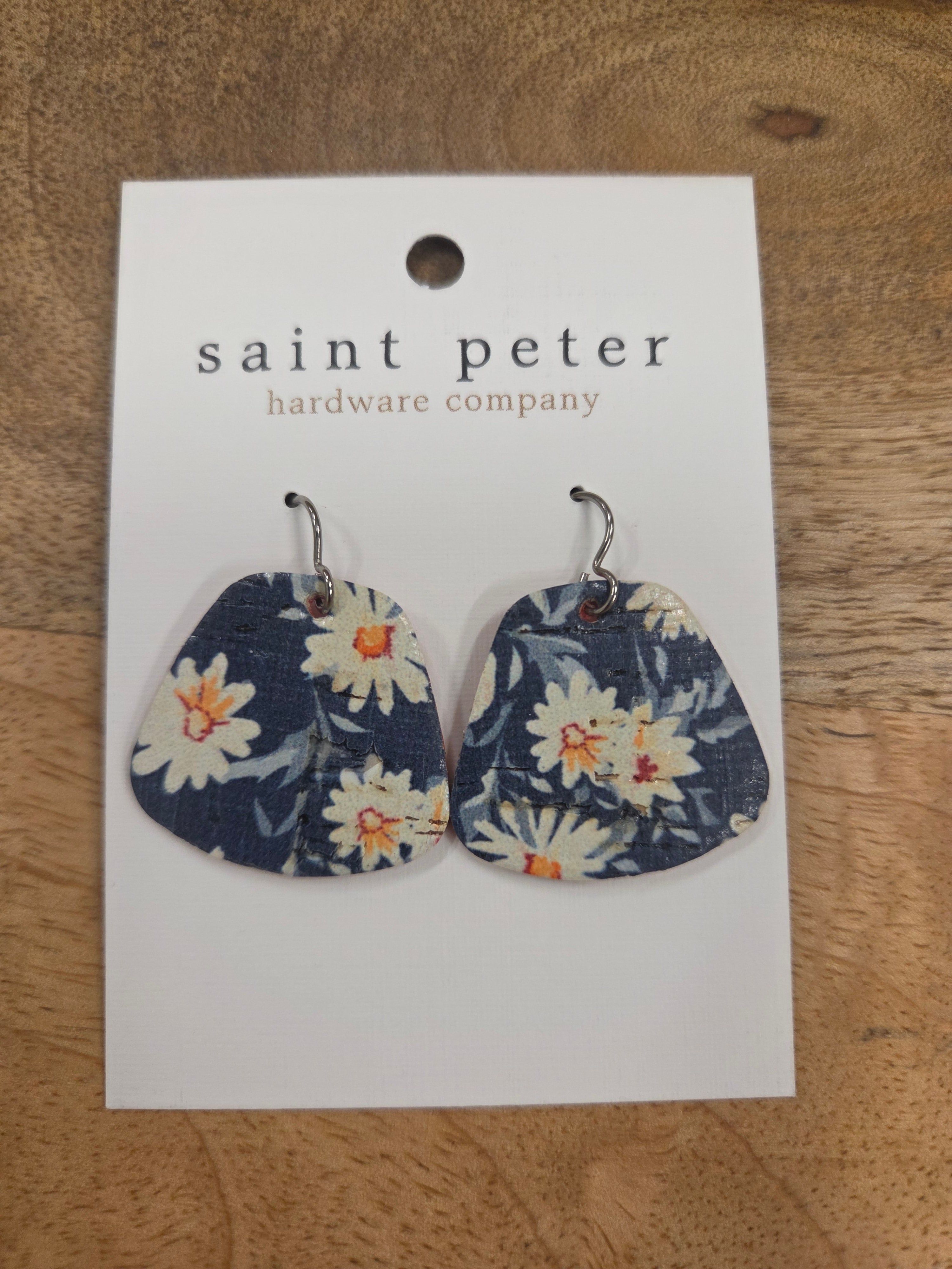 Navy Blue Floral Rounded Earrings Jewelry - Earrings St. Peter Hardware