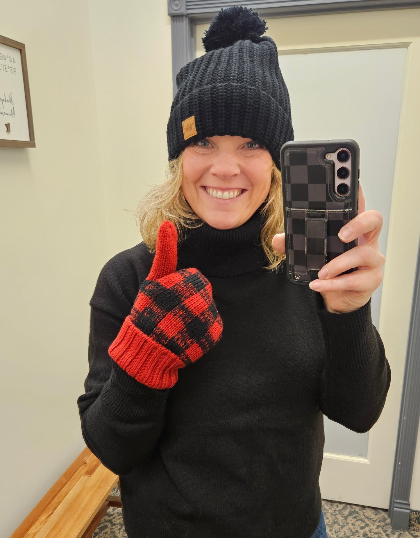 Black Hat & Buffalo Plaid Mitten Combo