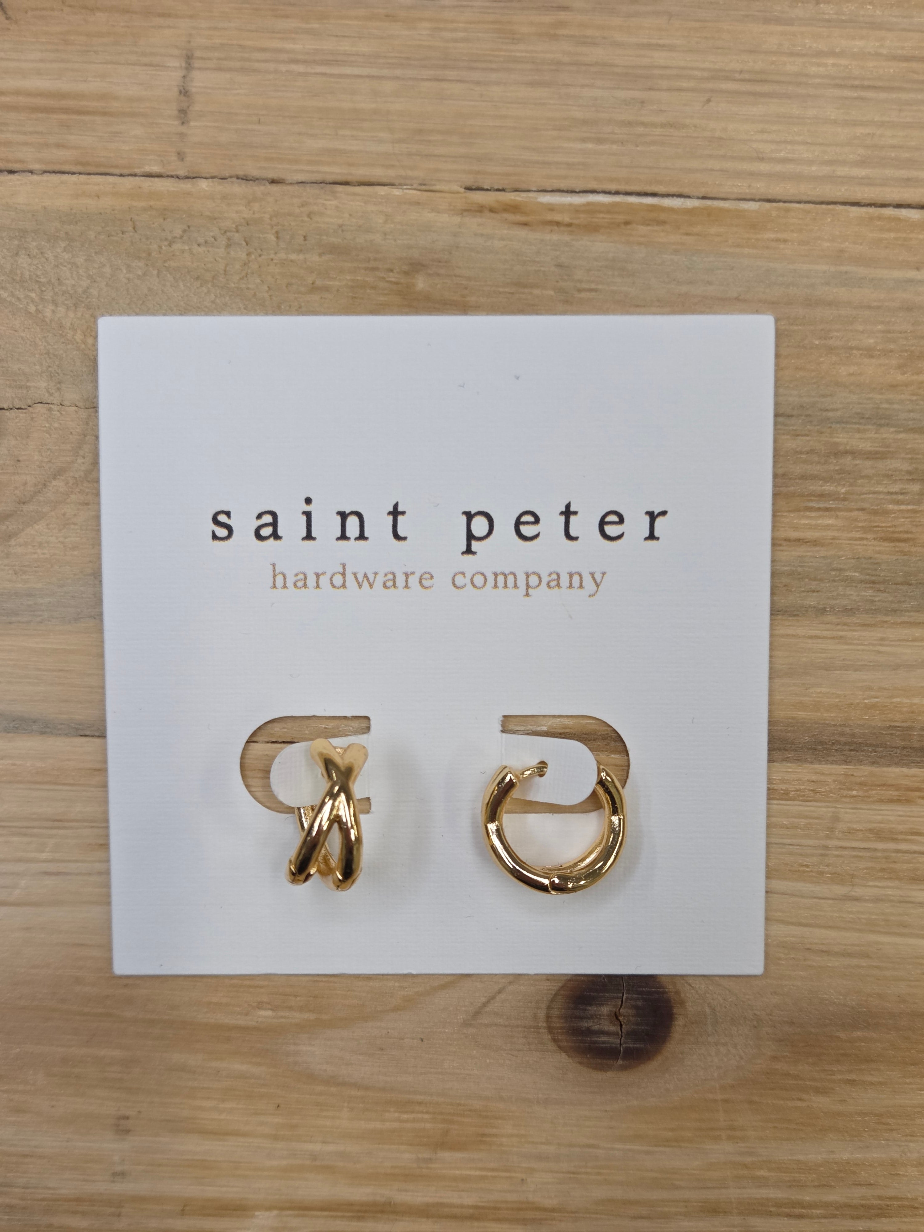 Gold Criss Cross Huggie Earrings Jewelry - Earrings St. Peter Hardware