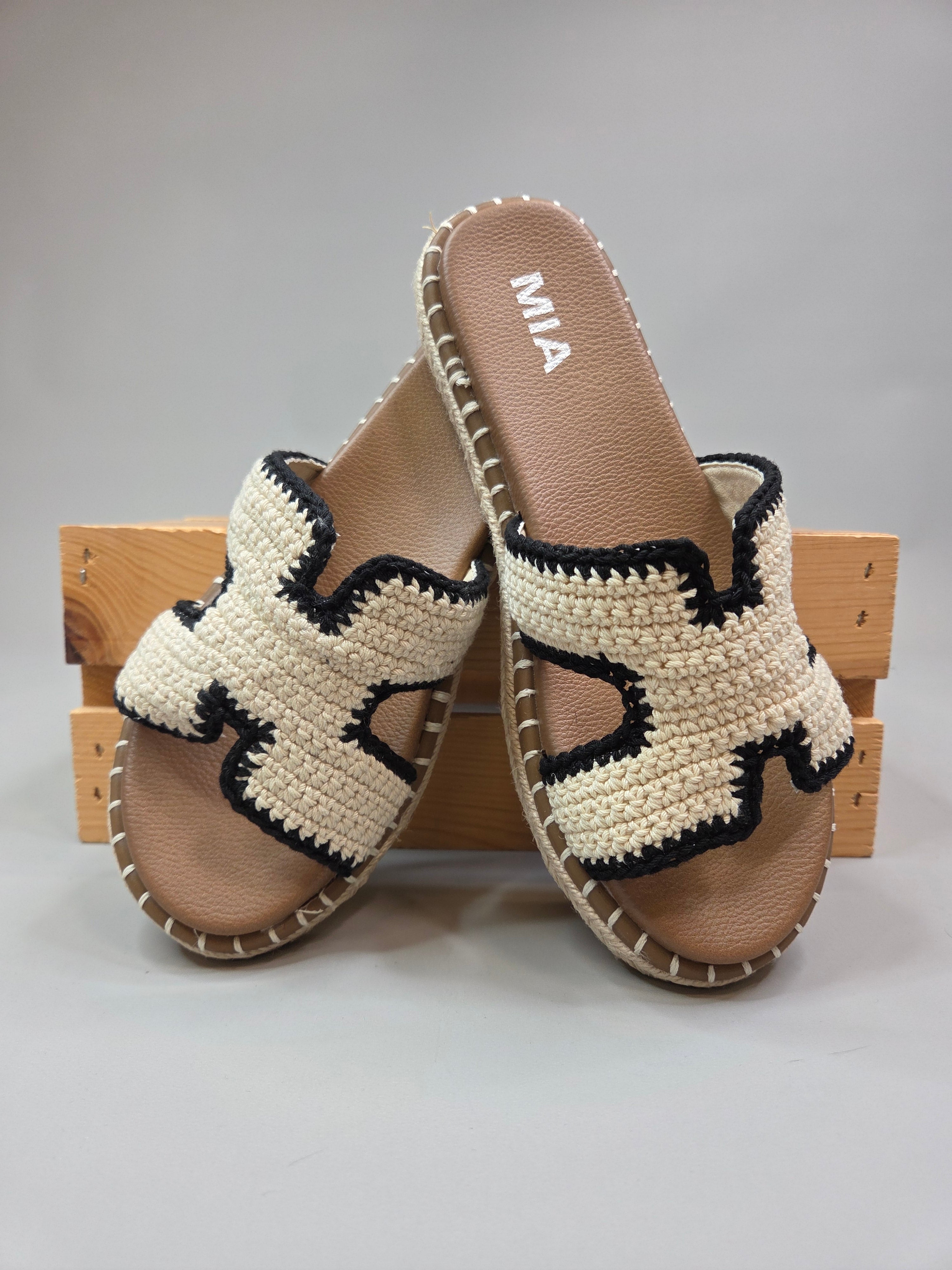 Beige Sabine Crochet Sandal Shoes - Sandals MIA