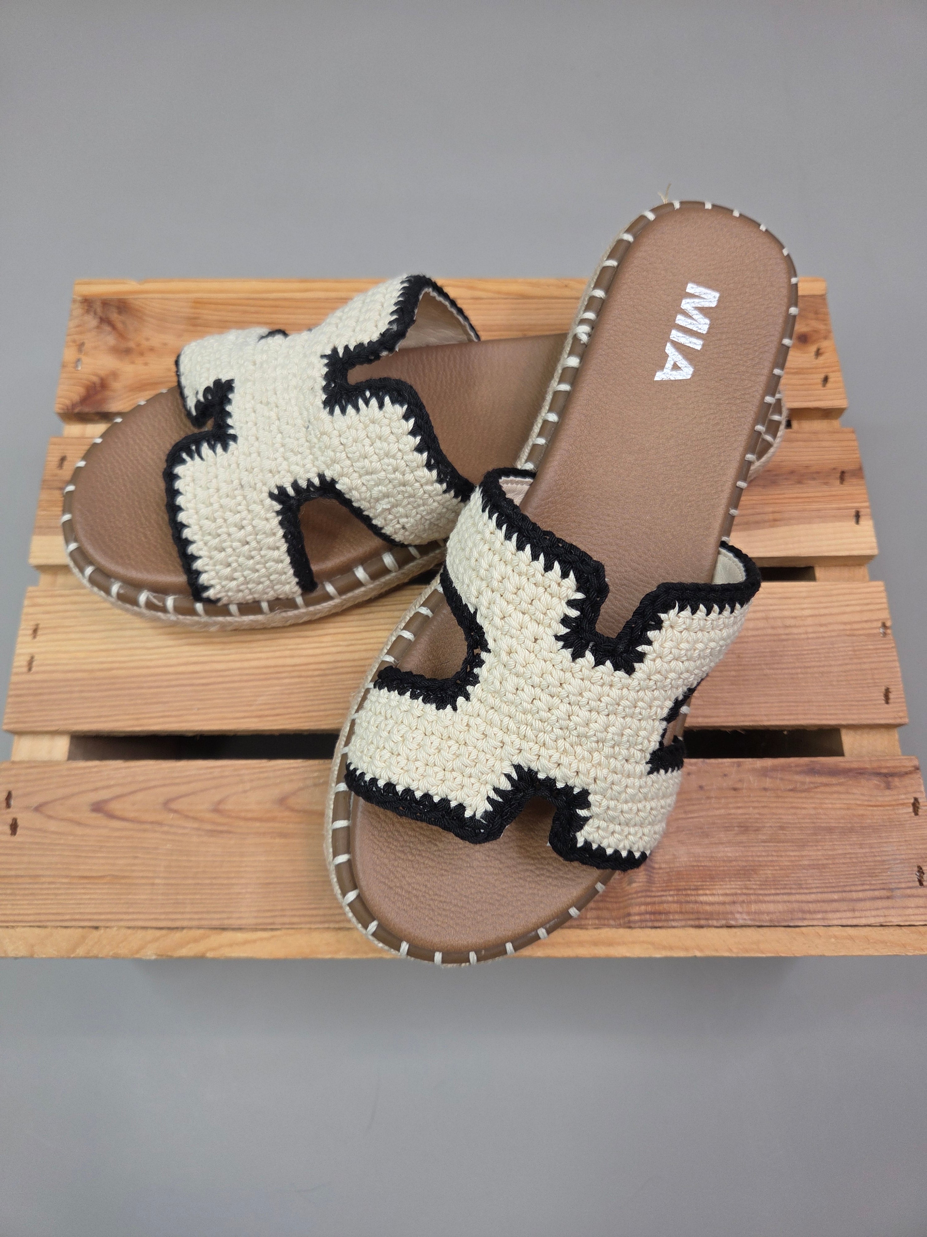 Beige Sabine Crochet Sandal Shoes - Sandals MIA