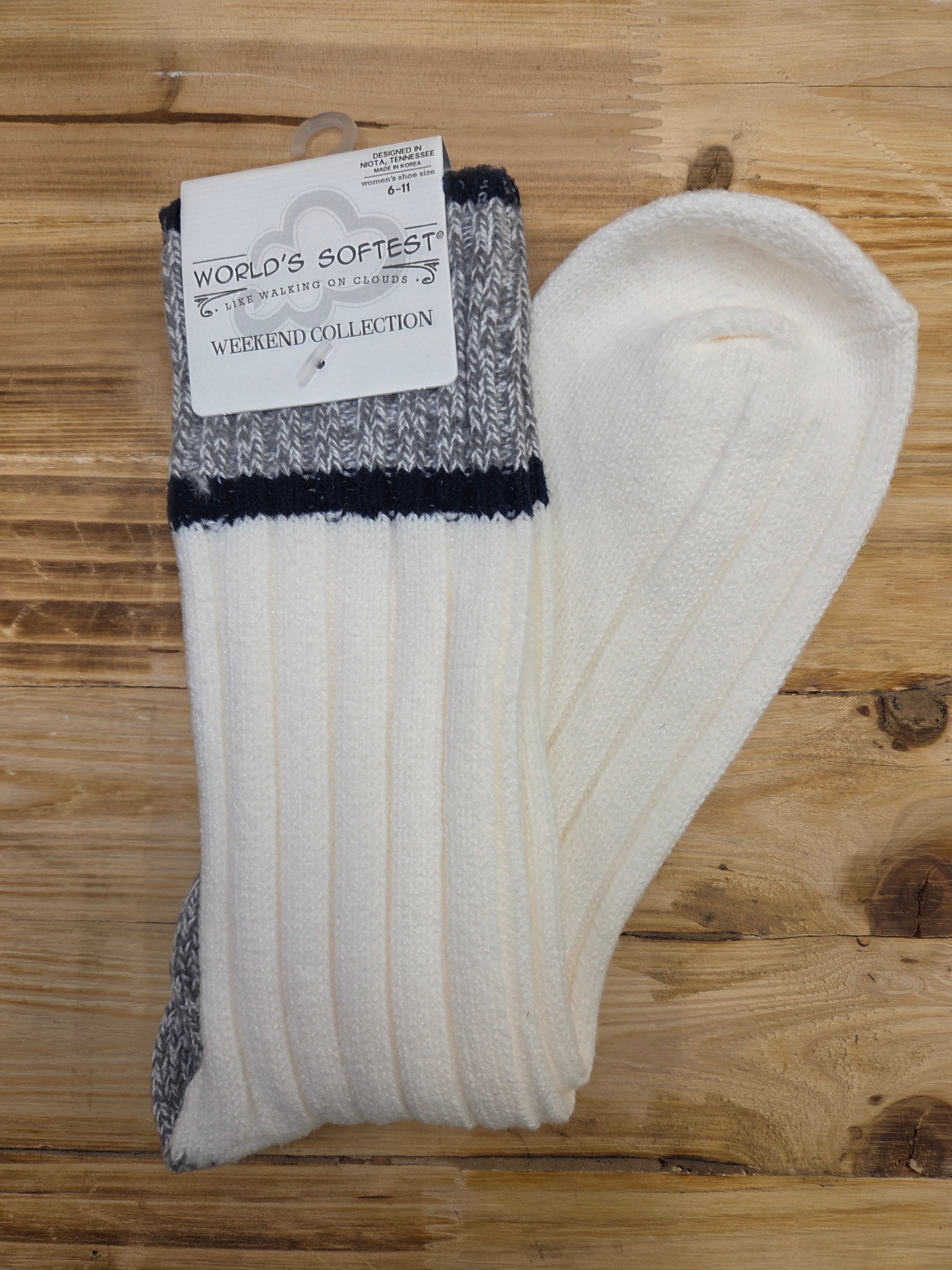 Ivory/Grey/Navy Ragg Crew Socks — World's Softest Accessories - Socks World's Softest