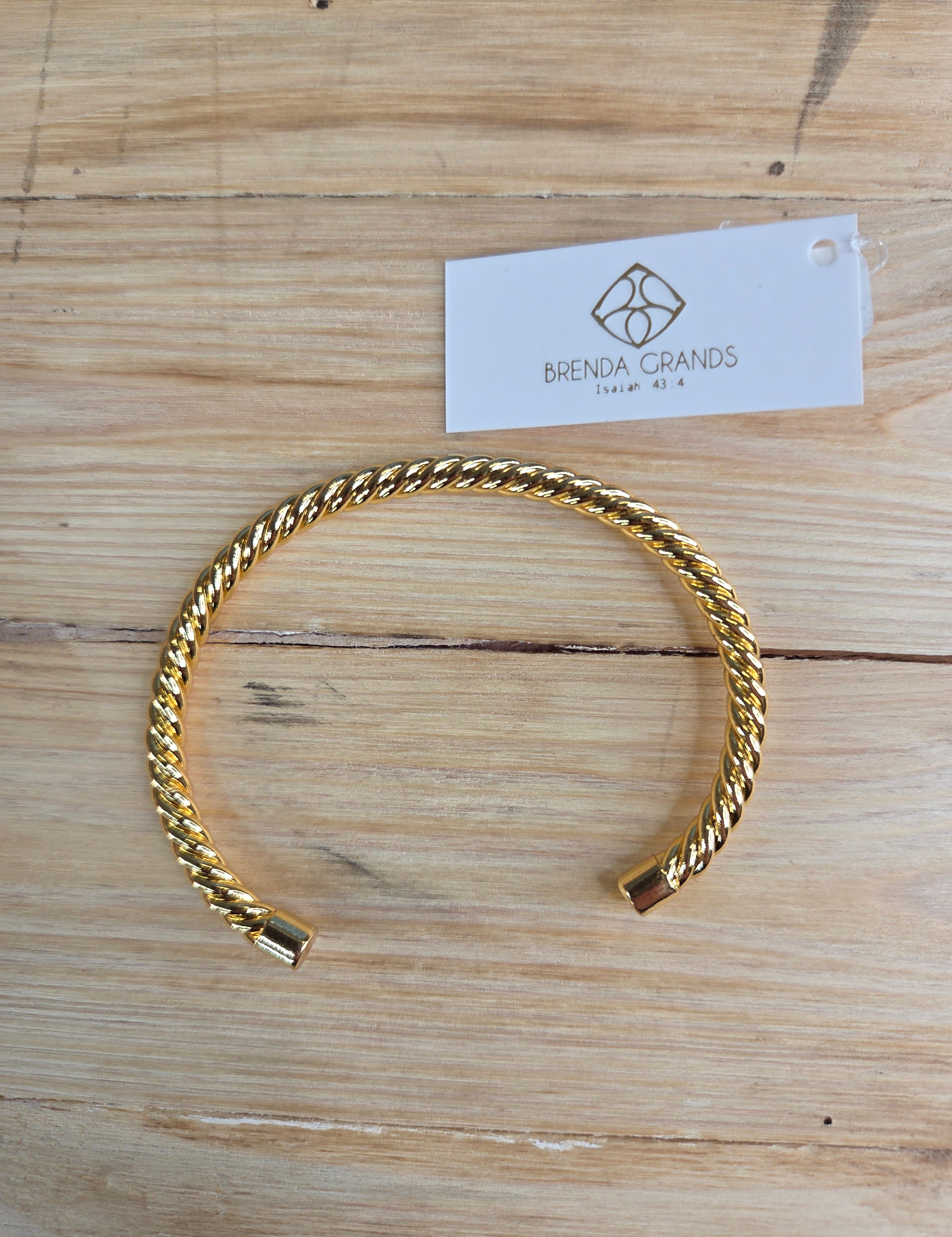 24k GOLD Twisted Bangle Jewelry- Bracelet Brenda Grands Jewelry