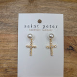 Pearl Cross Earrings with Rhinestones