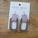 Oval Wood Earring with Periwinkle Leather