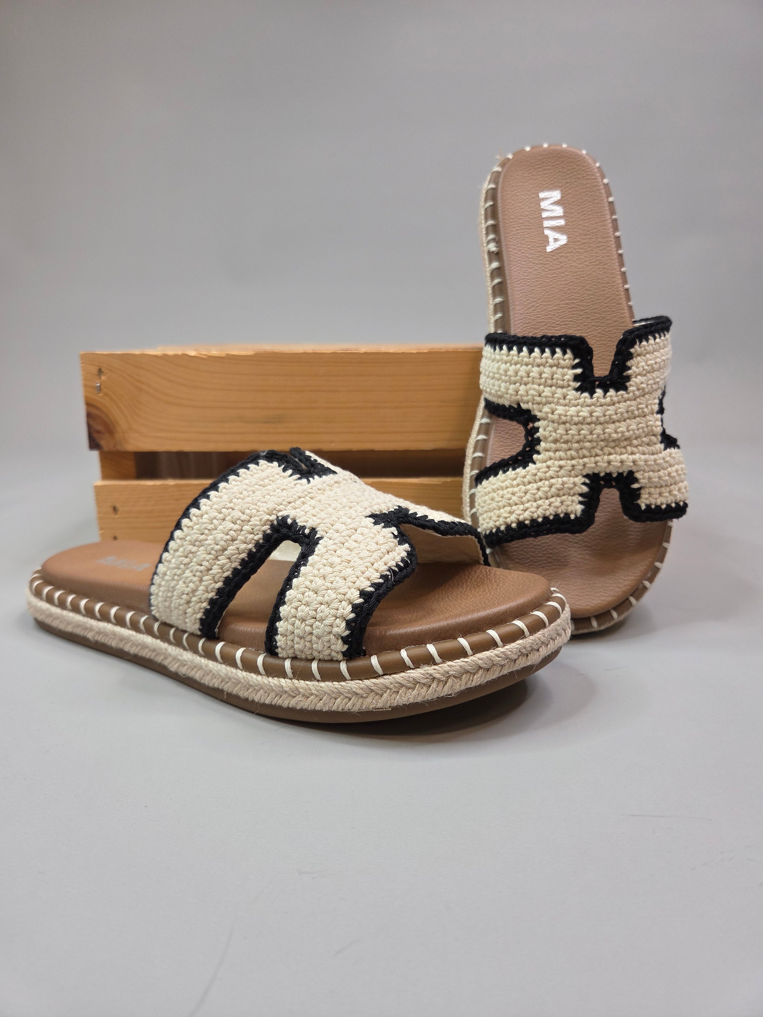 Beige Sabine Crochet Sandal Shoes - Sandals MIA