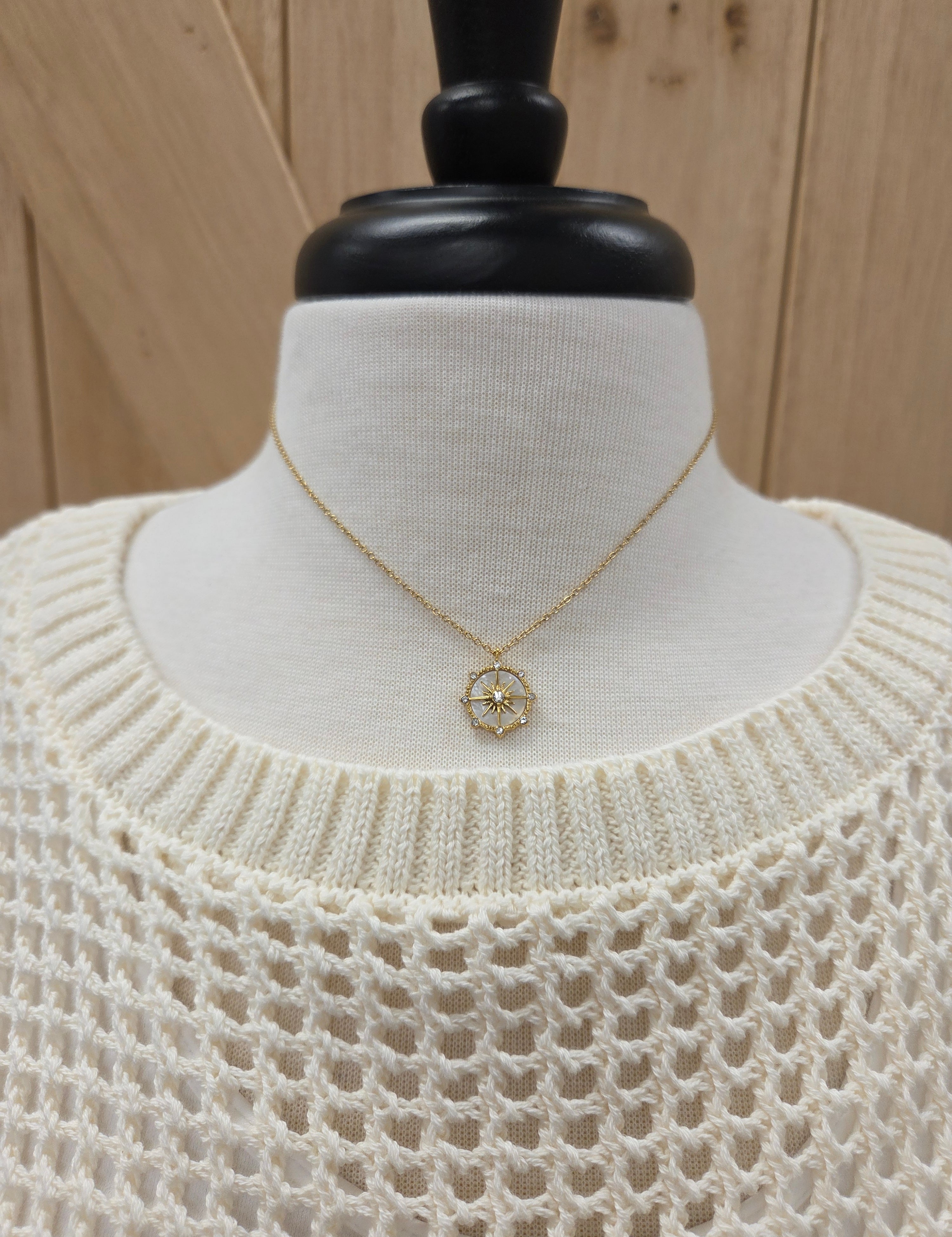 Luxe Gold Iridescent Sunburst Pendant Necklace Jewelry- Necklace PANACHE