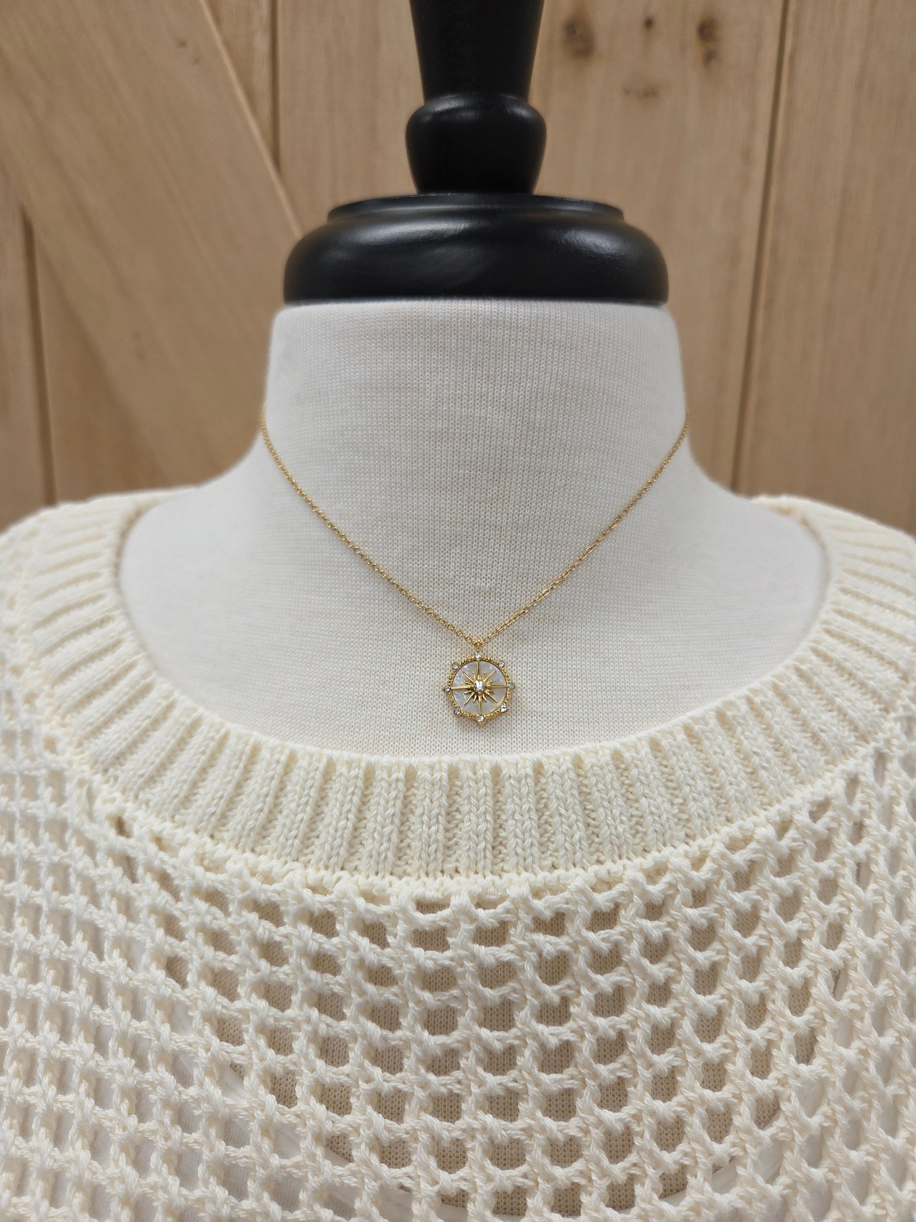 Luxe Gold Iridescent Sunburst Pendant Necklace Jewelry- Necklace PANACHE