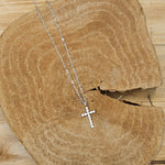 Silver Rhinestone Cross Necklace Jewelry- Necklace WHAT'S HOT