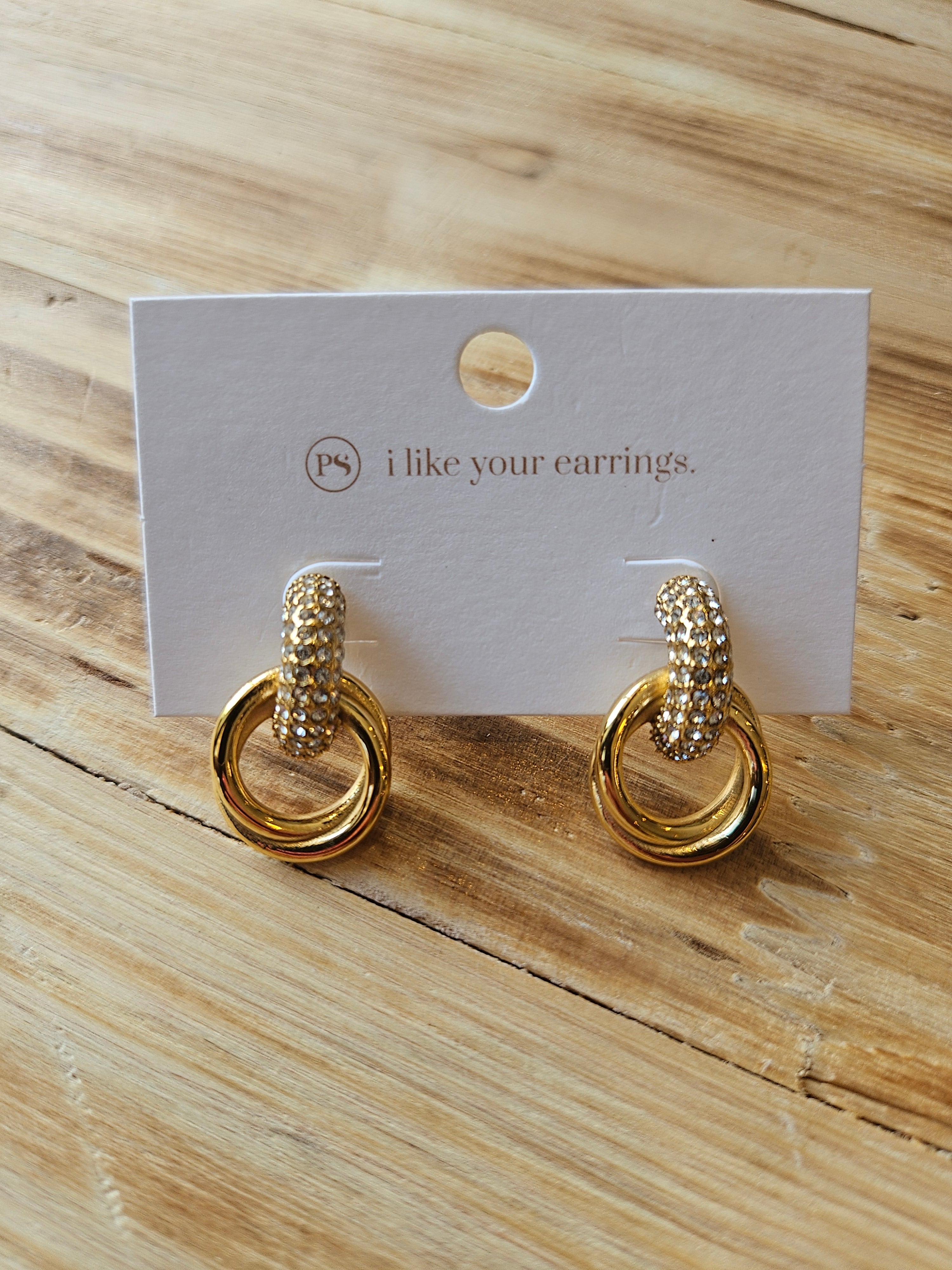 Gold Double Hoop Diamond Earrings Jewelry - Earrings PRETTY SIMPLE WHOLESALE