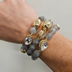 Grey Stone & Gold Set of 3 Rhinestone Bracelets Jewelry- Bracelet WHAT'S HOT