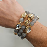 Grey Stone & Gold Set of 3 Rhinestone Bracelets Jewelry- Bracelet WHAT'S HOT