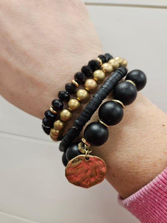 Black & Gold Coin Bracelet Stack (4) Jewelry- Bracelets WHAT'S HOT