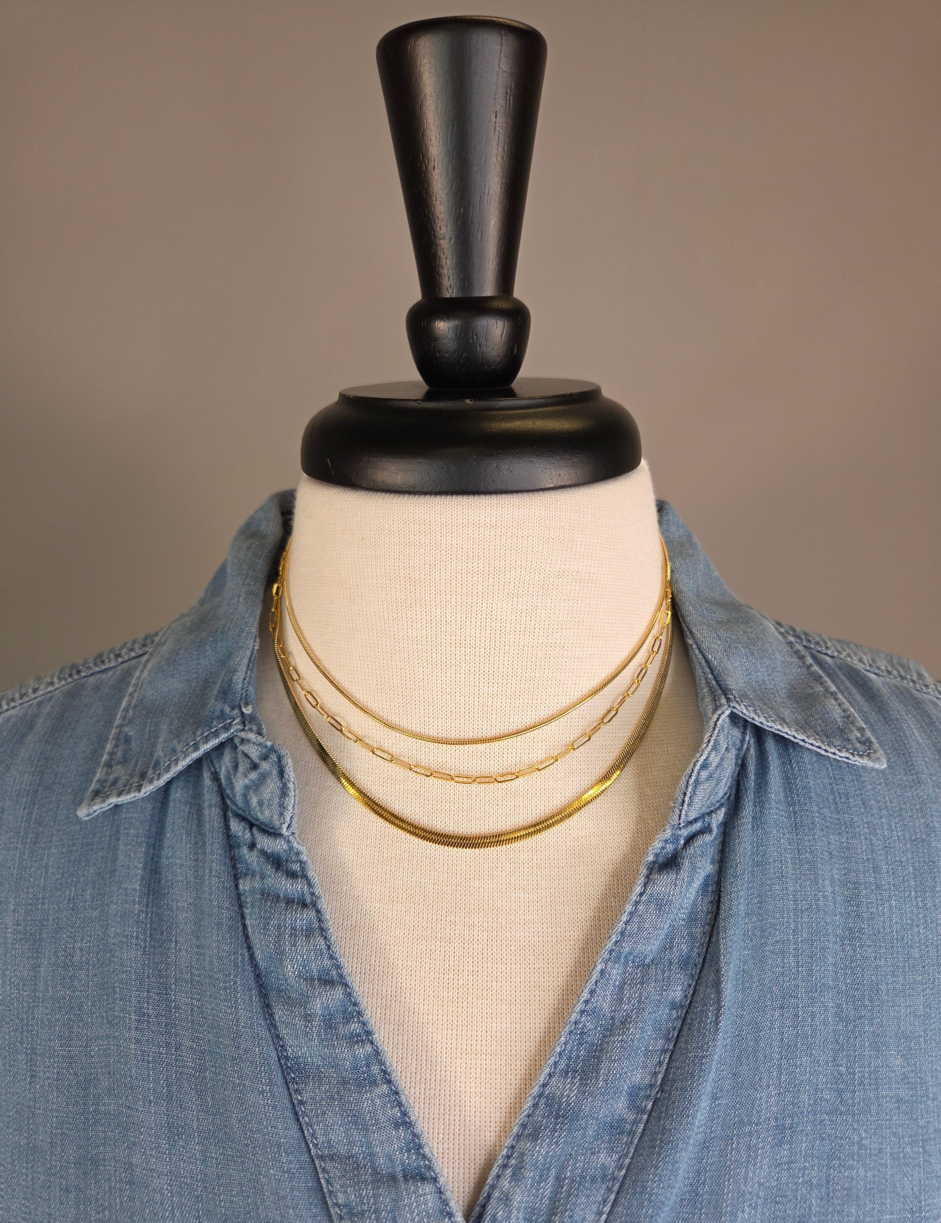 Waterproof Gold 3 in 1 Paperclip Necklace Jewelry- Necklace Brenda Grands Jewelry