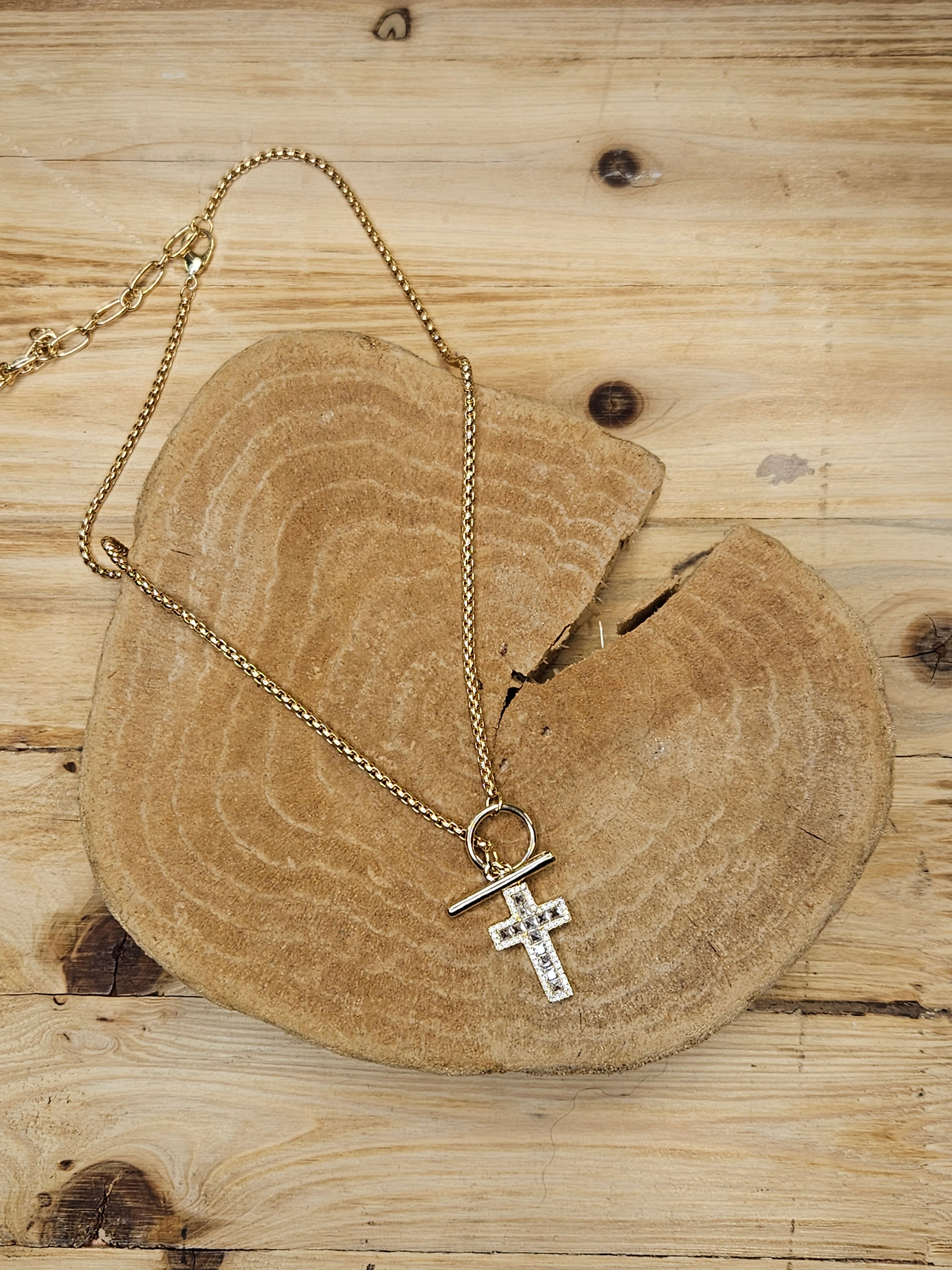 Gold Rope Chain & Rhinestone Toggle Necklace Jewelry- Necklace WHAT'S HOT