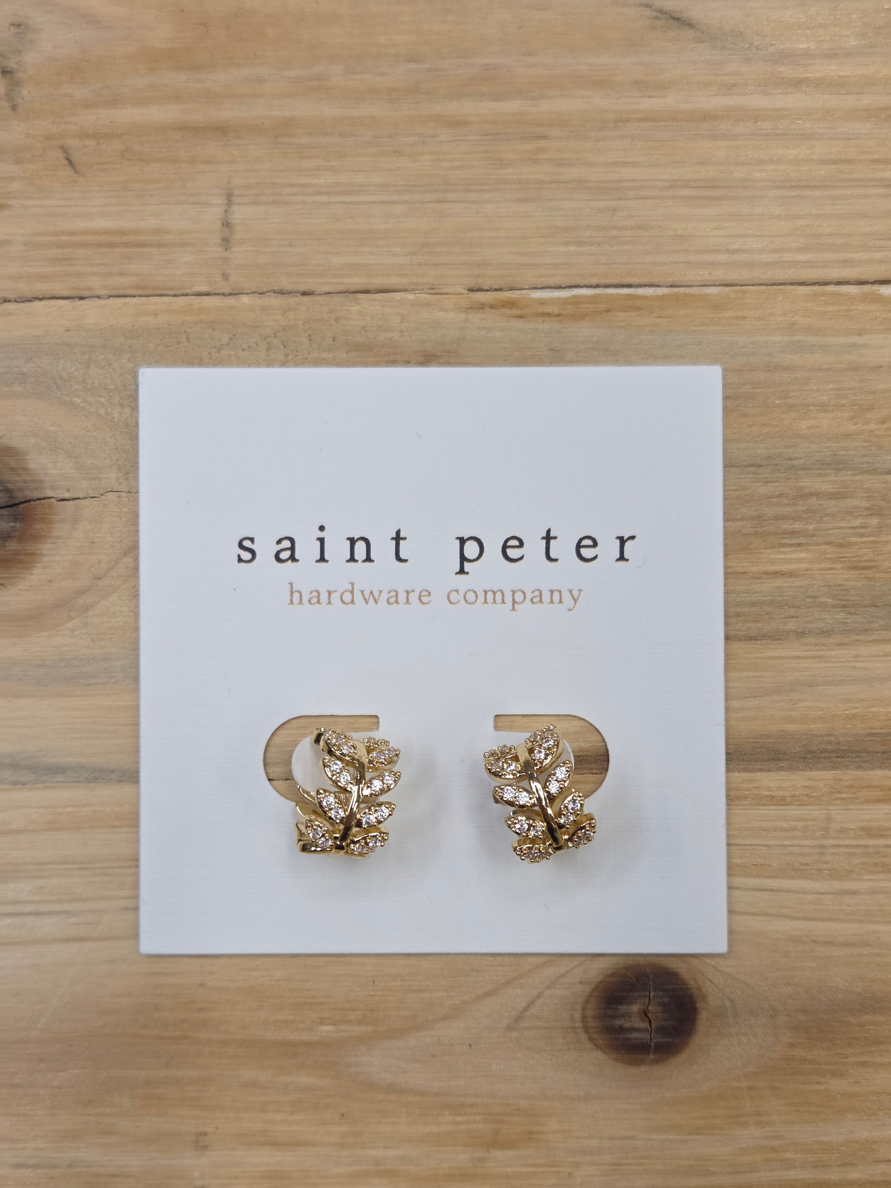 Leaf Diamond Huggie Earrings Jewelry - Earrings St. Peter Hardware