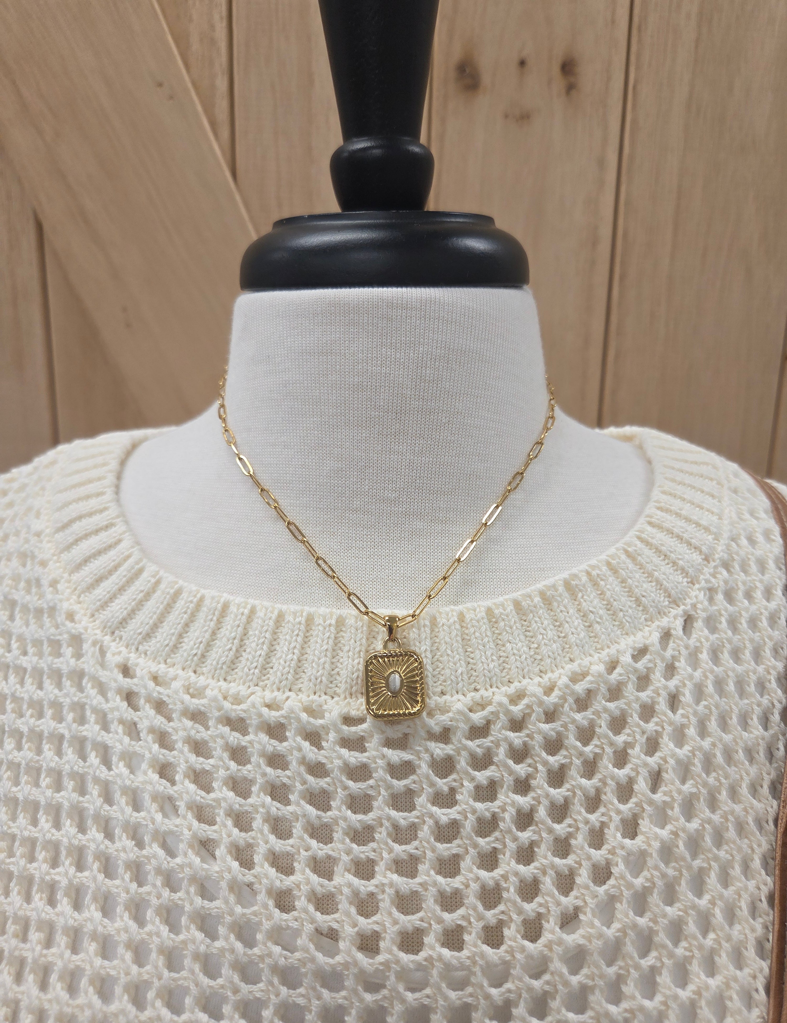 Luxe Gold Square Sun Pendant Necklace Jewelry- Necklace PANACHE