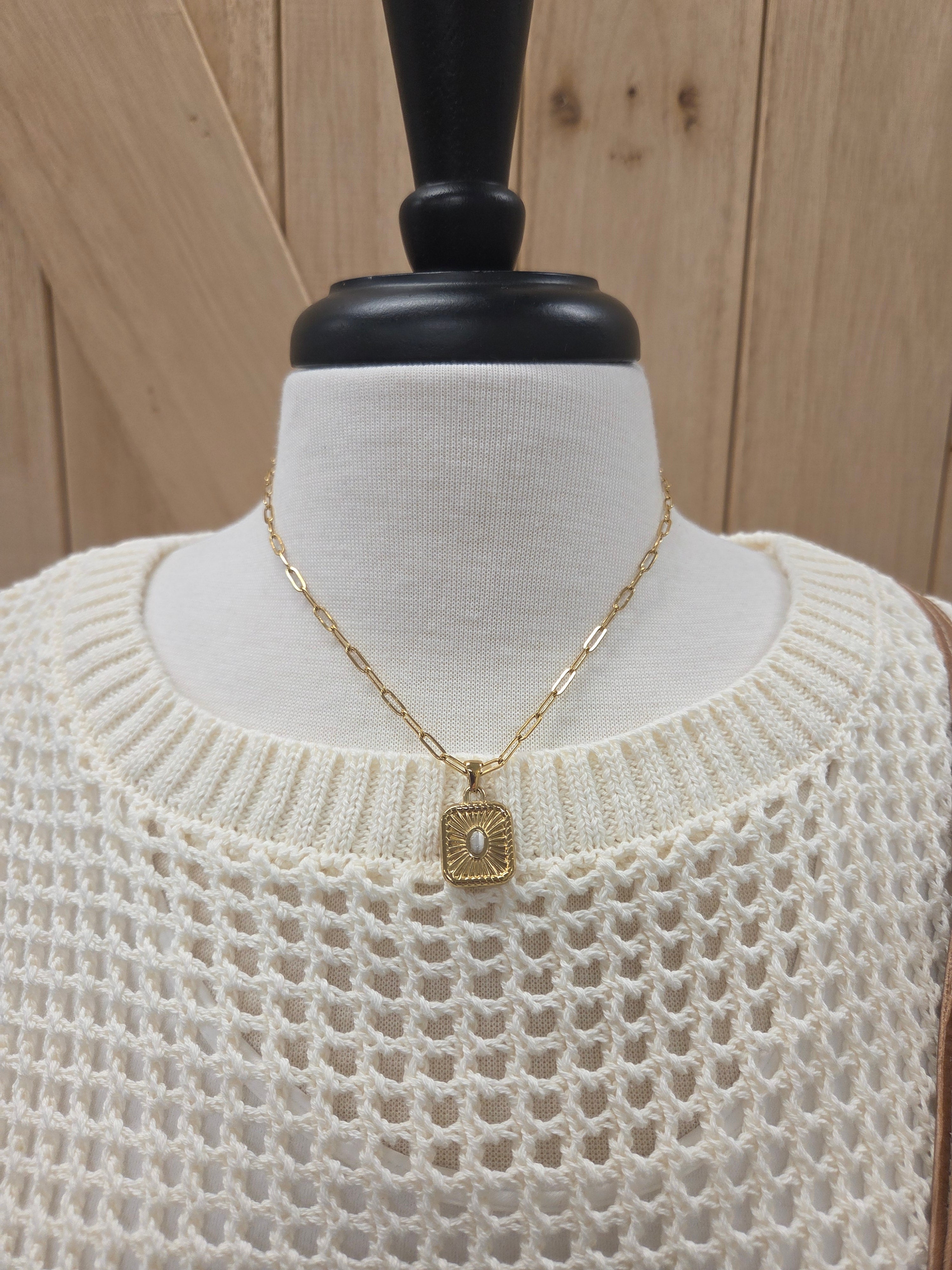 Luxe Gold Square Sun Pendant Necklace Jewelry- Necklace PANACHE
