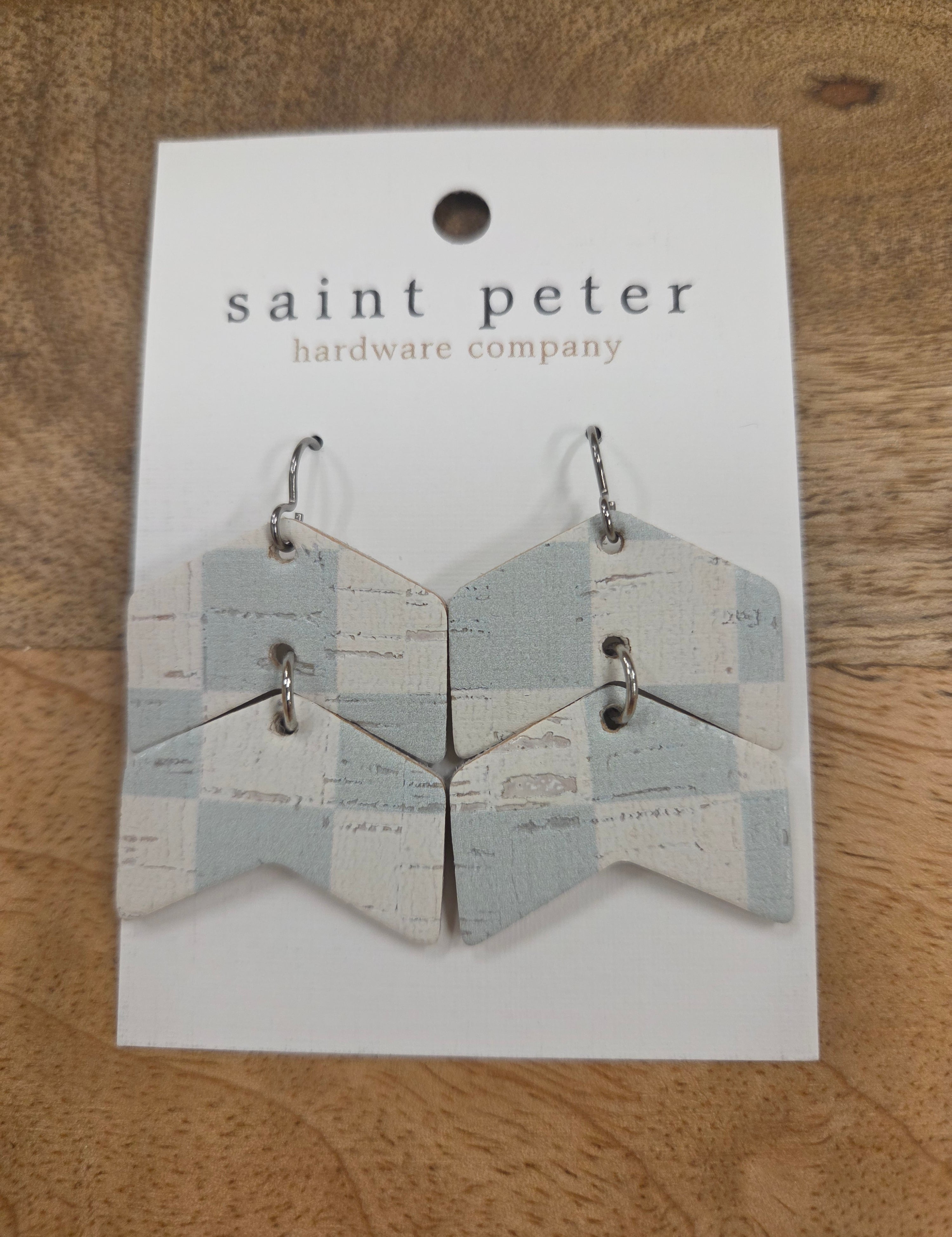 Powder Blue Checkered Arrow Earrings Jewelry - Earrings St. Peter Hardware