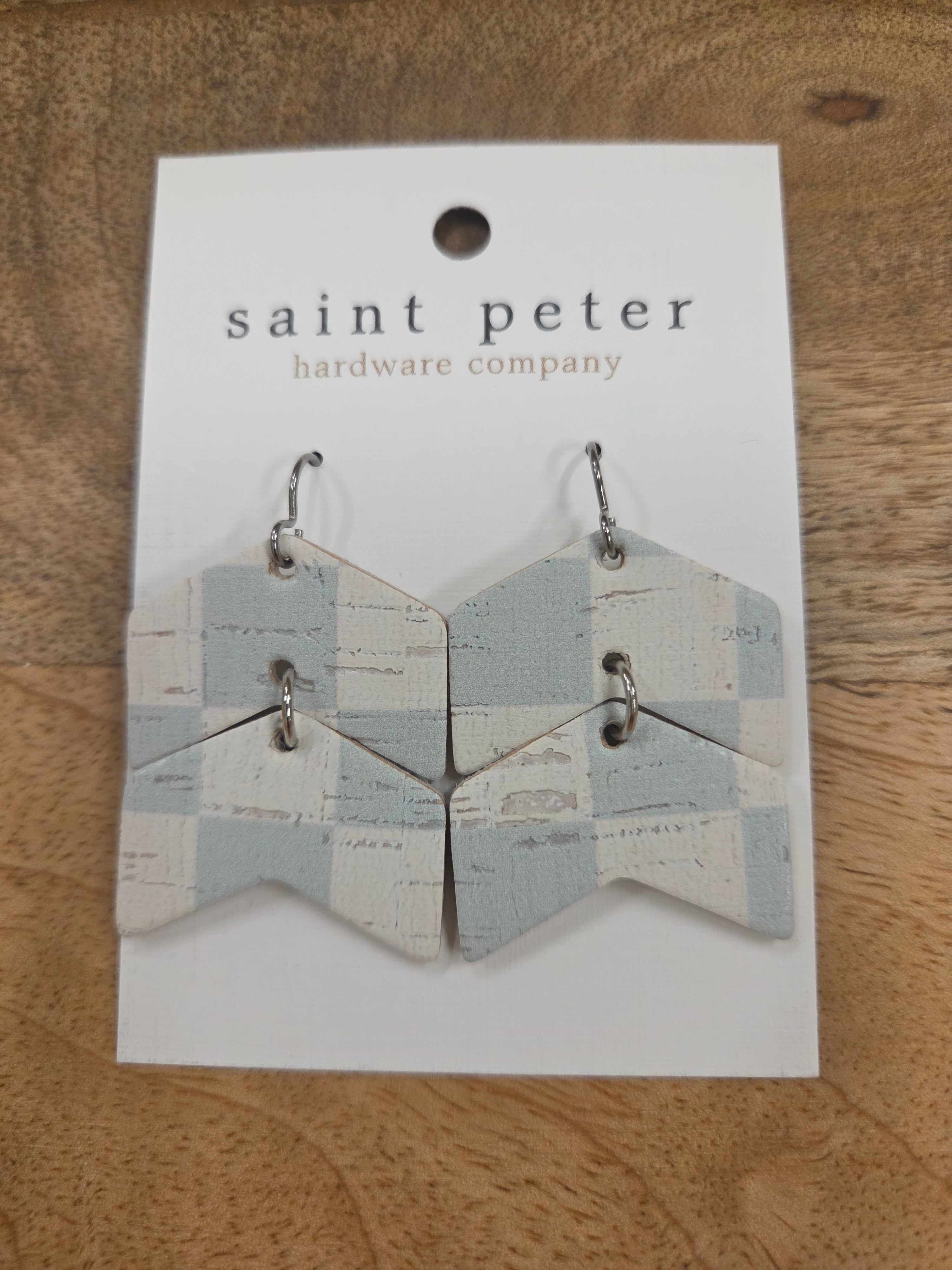 Powder Blue Checkered Arrow Earrings Jewelry - Earrings St. Peter Hardware