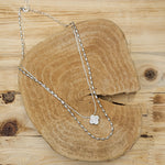 Double Layered Silver Rhinestone Clover Necklace Jewelry- Necklace WHAT'S HOT