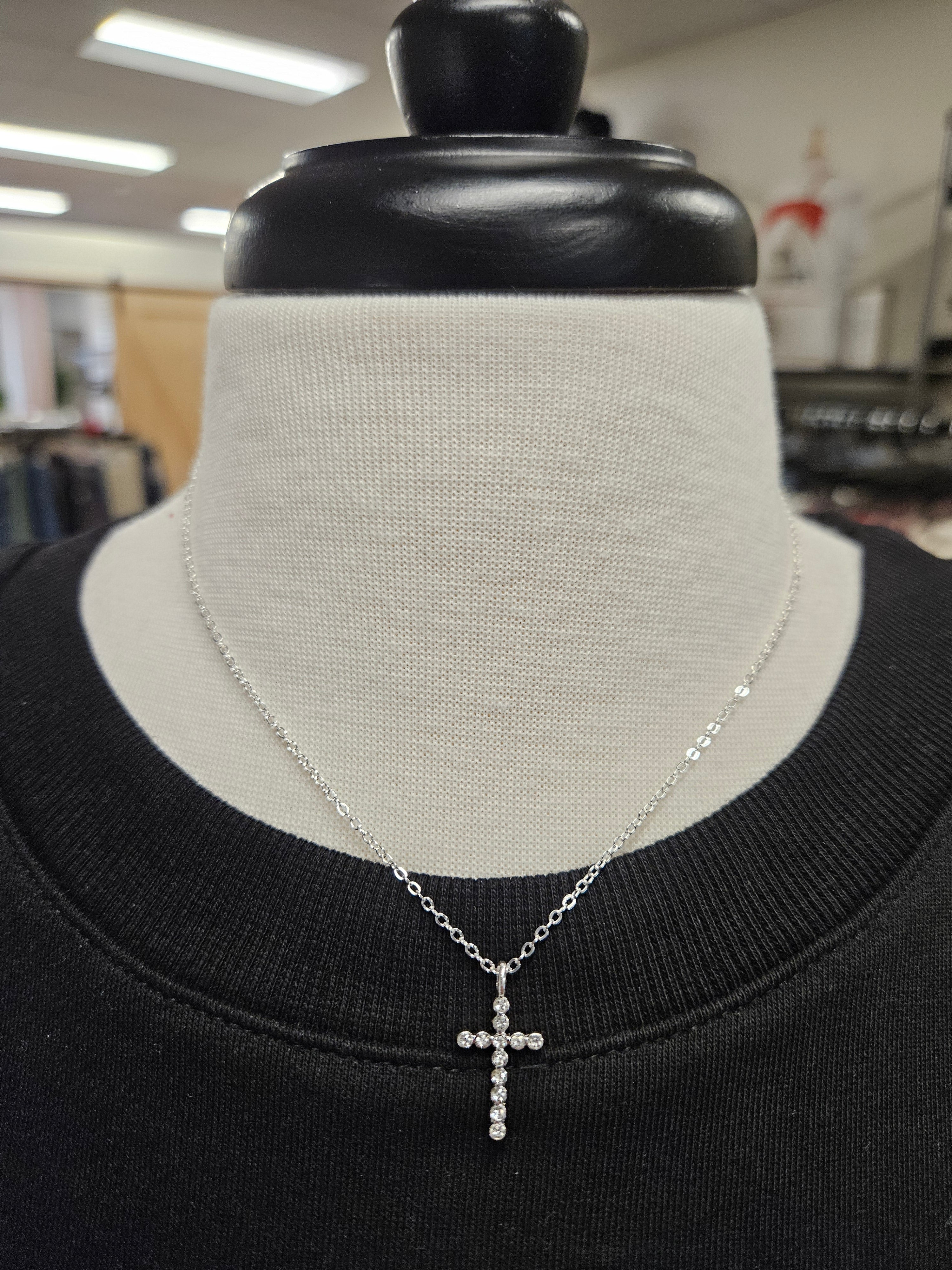 Silver Rhinestone Cross Necklace Jewelry- Necklace WHAT'S HOT