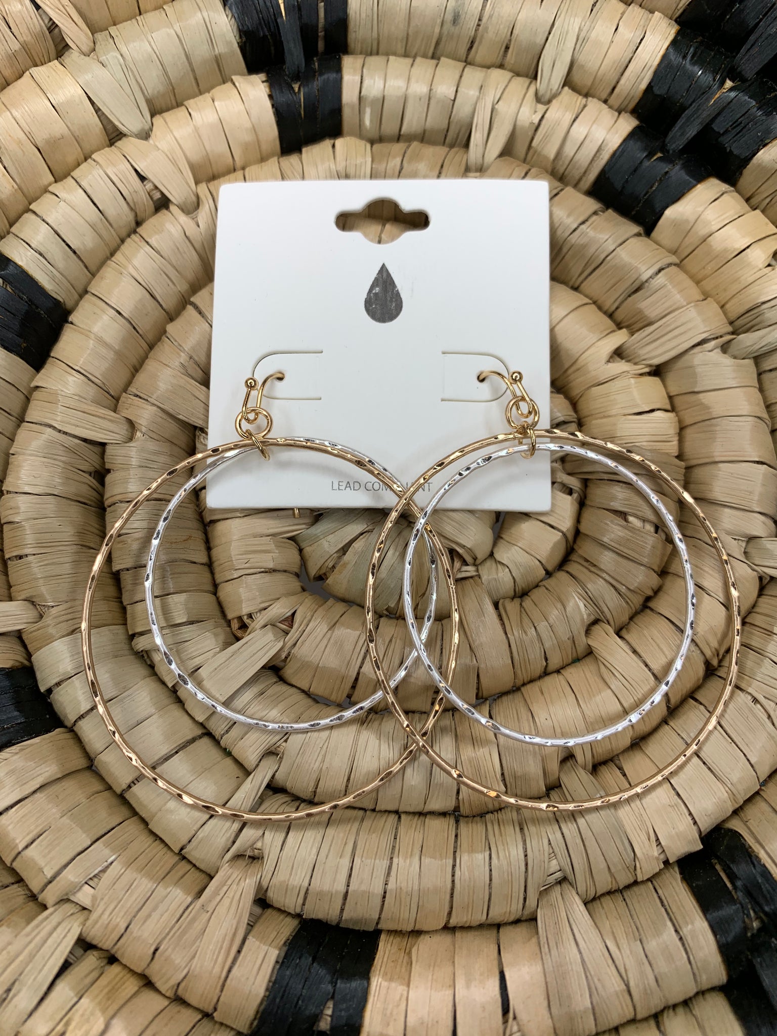 Hammered Gold & Silver Circle Earrings