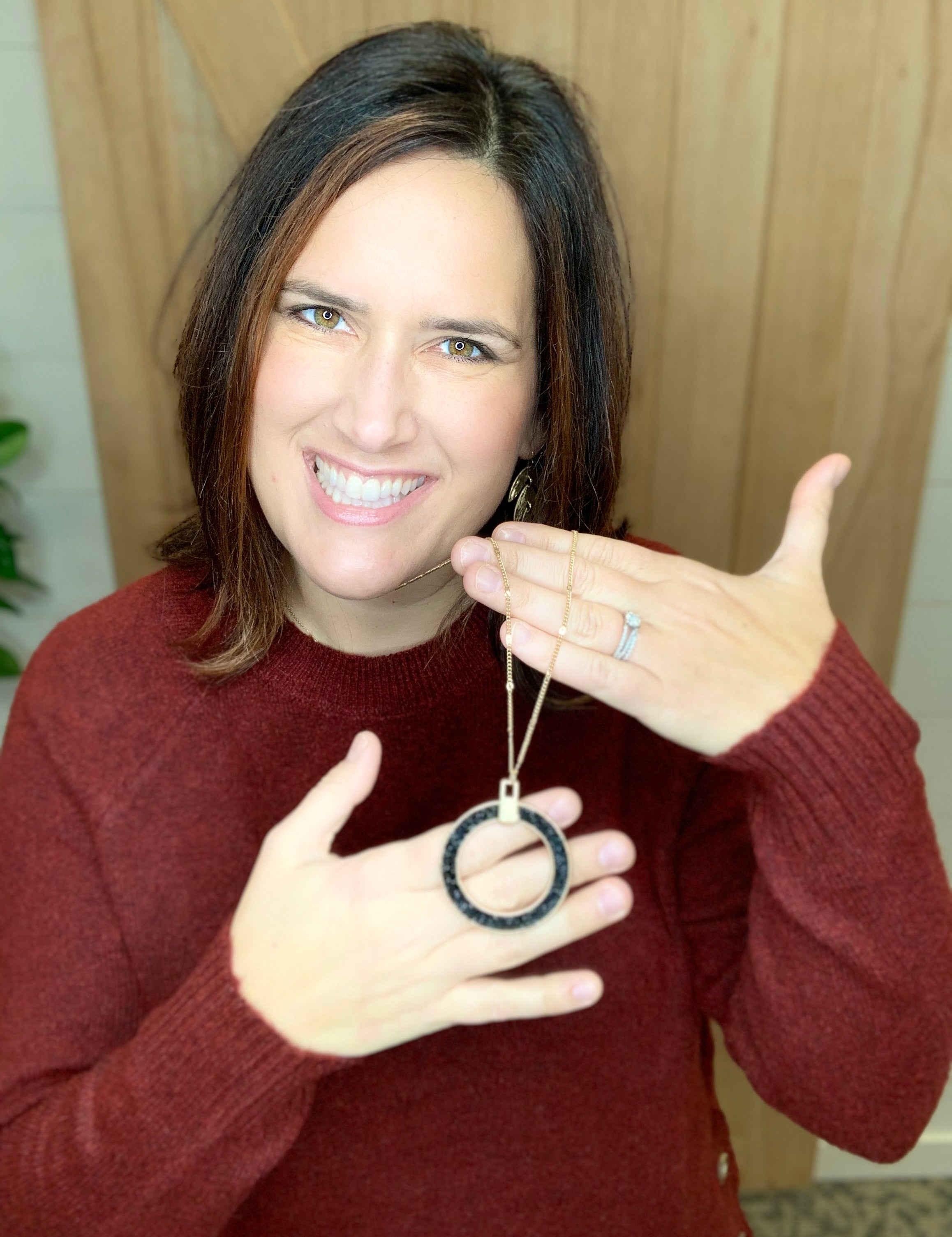 Black Crystal Circle Necklace Jewelry- Necklace WHAT'S HOT