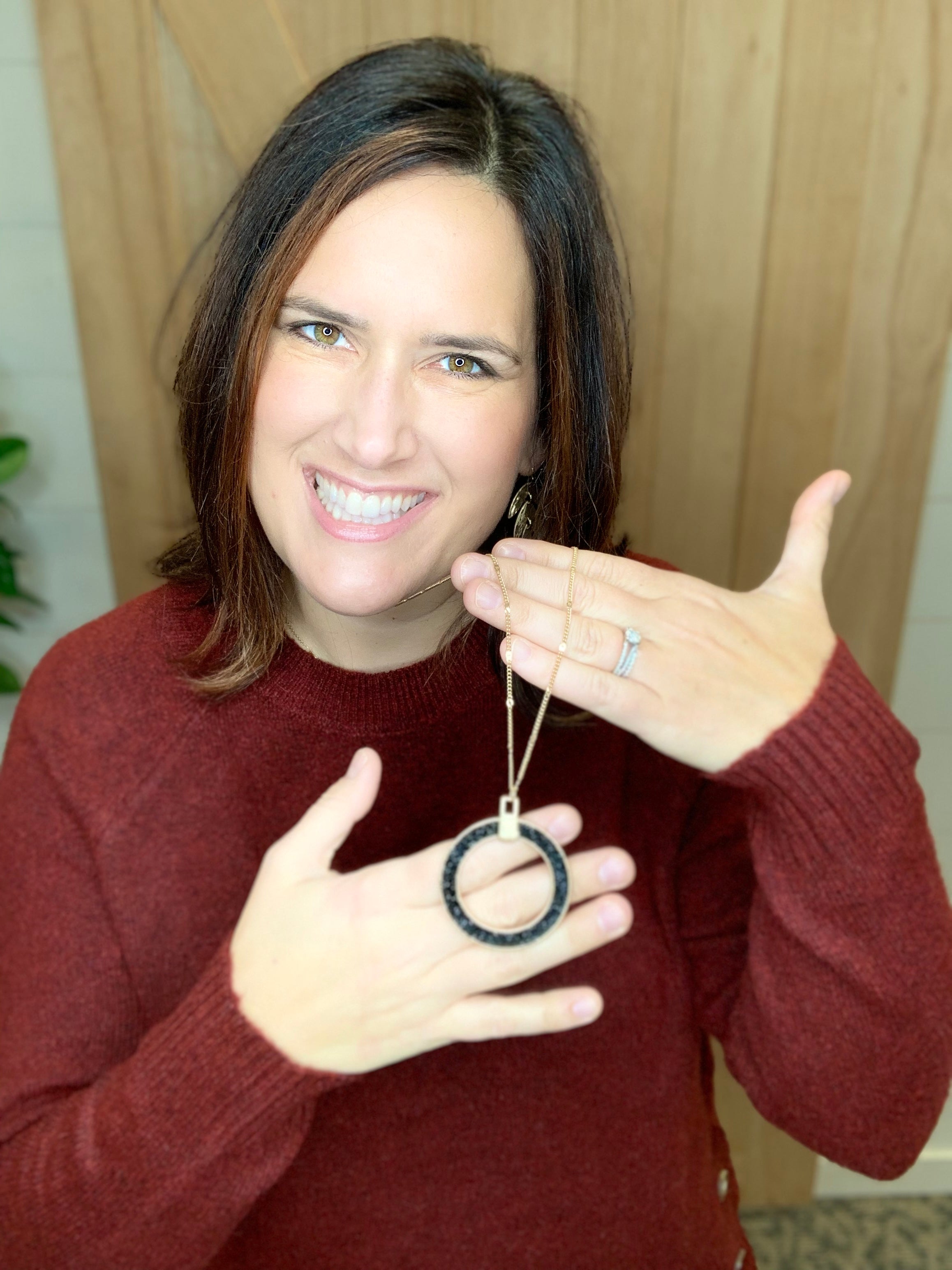 Black Crystal Circle Necklace Jewelry- Necklace WHAT'S HOT