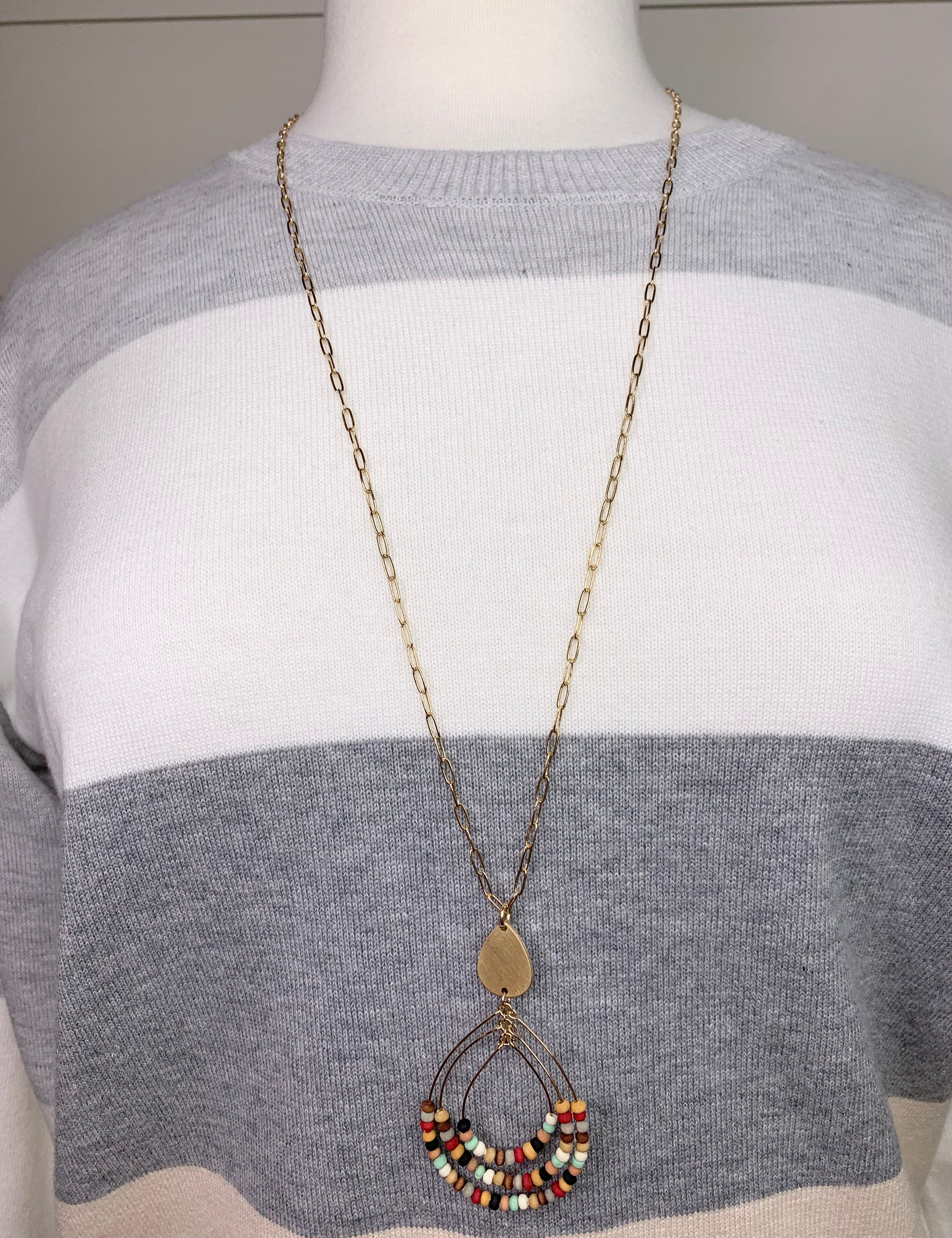Multi Beaded Triple Teardrop Necklace Jewelry- Necklace WHAT'S HOT