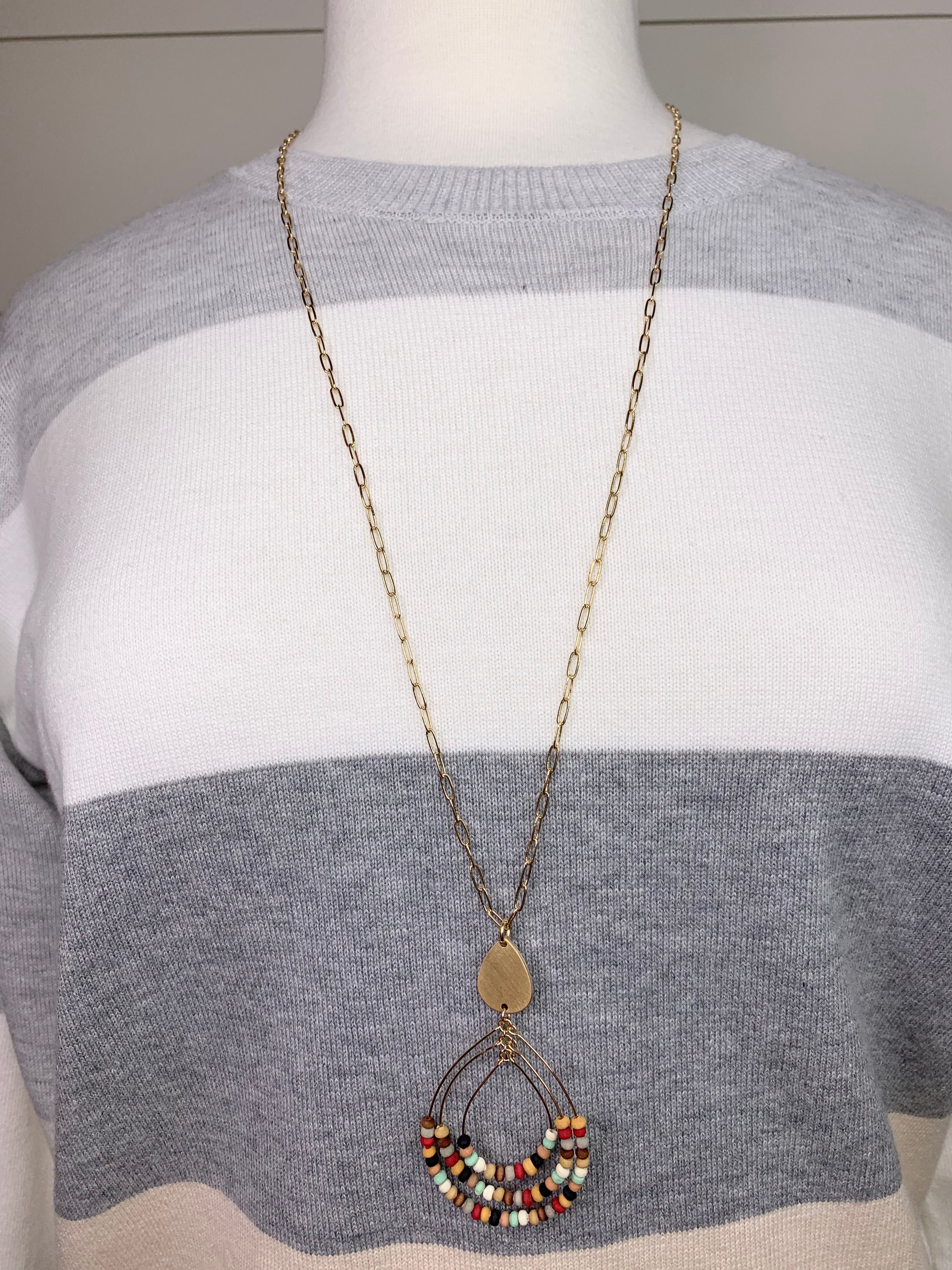 Multi Beaded Triple Teardrop Necklace Jewelry- Necklace WHAT'S HOT