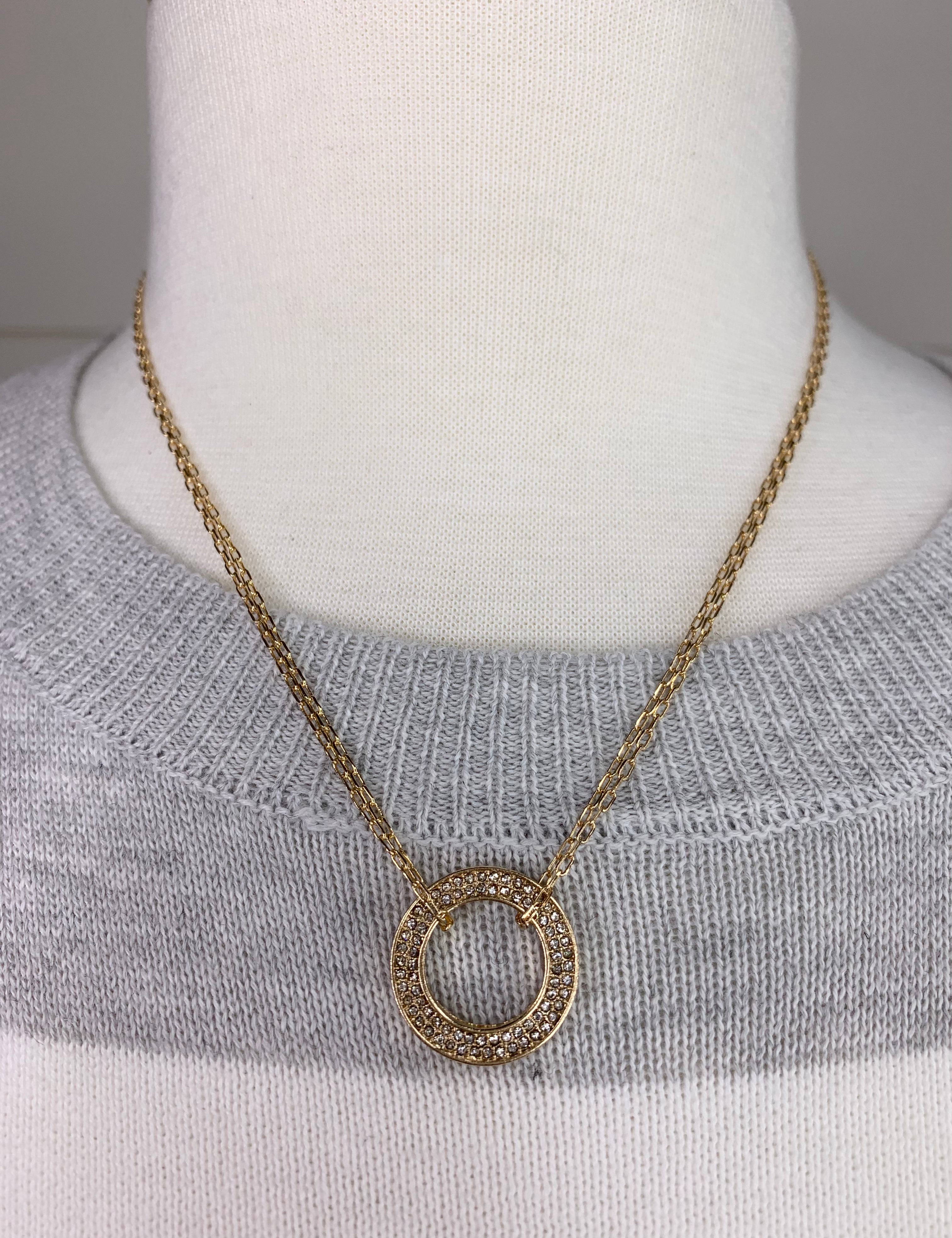 Gold Rhinestone Interlock Circle Necklace Jewelry- Necklace WHAT'S HOT