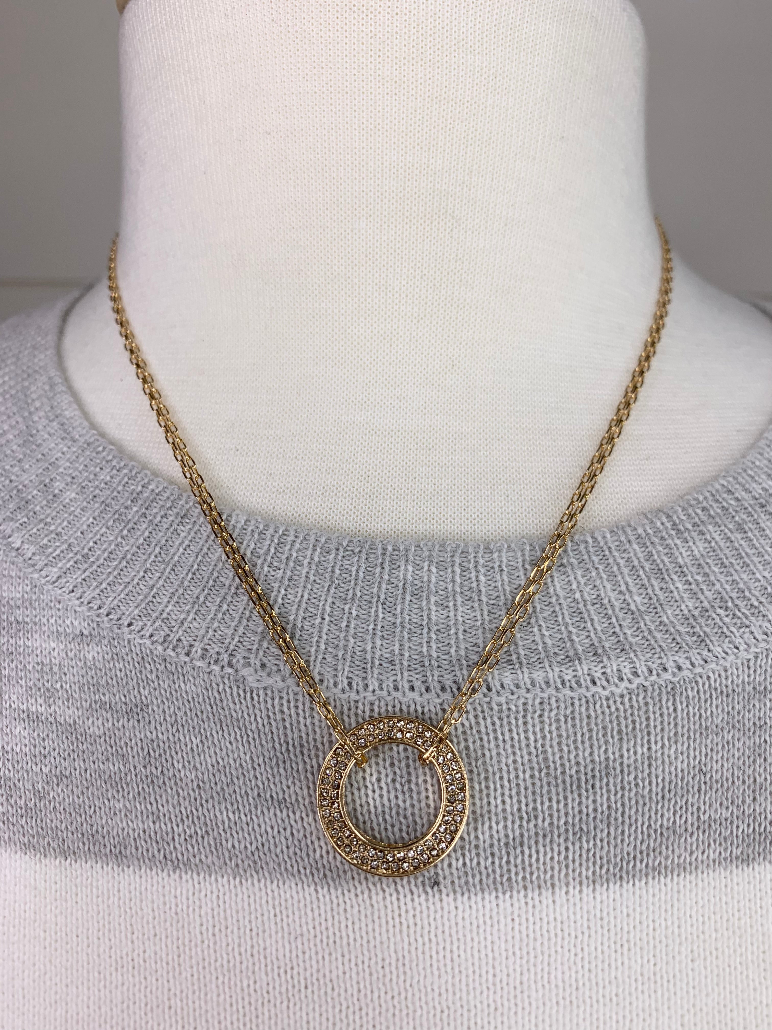 Gold Rhinestone Interlock Circle Necklace Jewelry- Necklace WHAT'S HOT